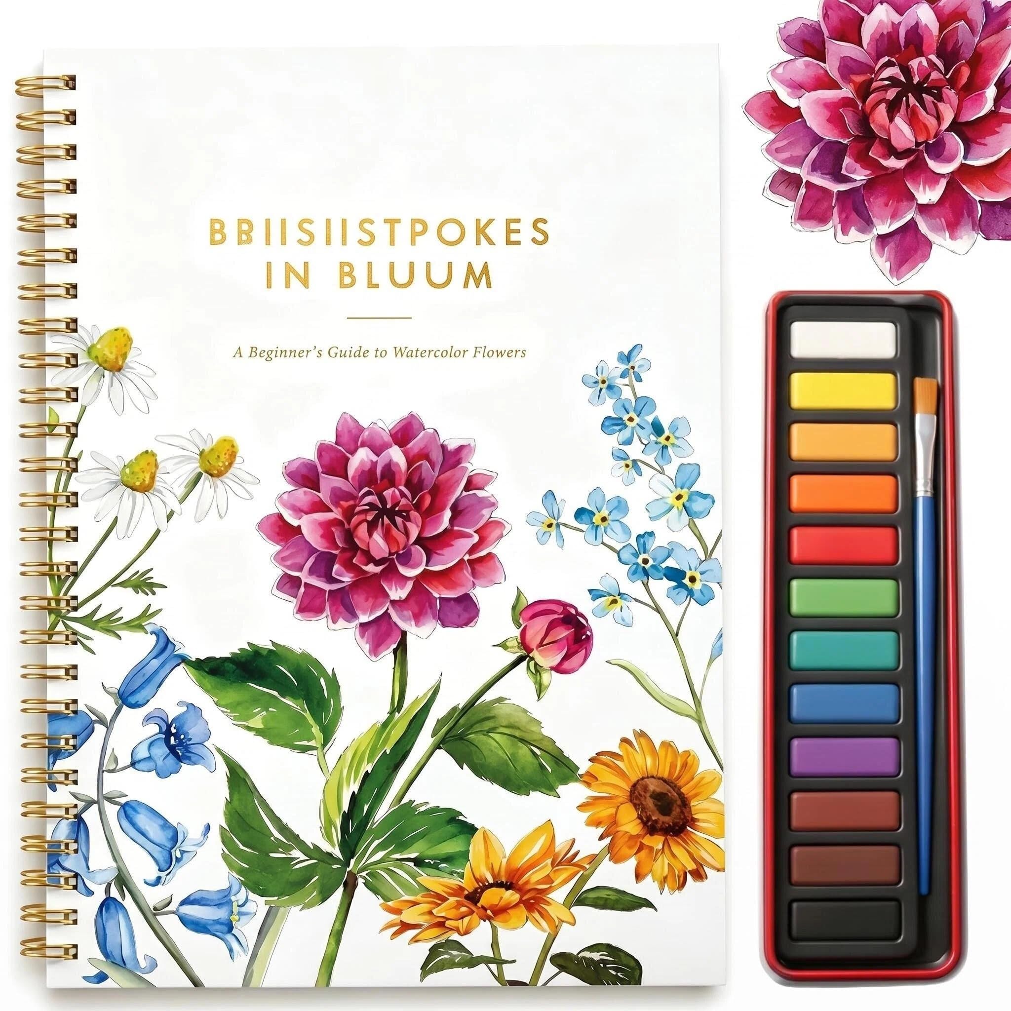 MIGIFTDY Watercolor Workbook for Adults & Beginners, 12‑Color Watercolor Paint Set with Brush & Palette, Flower Patterns, Premium Watercolor Paper Art Craft Gift