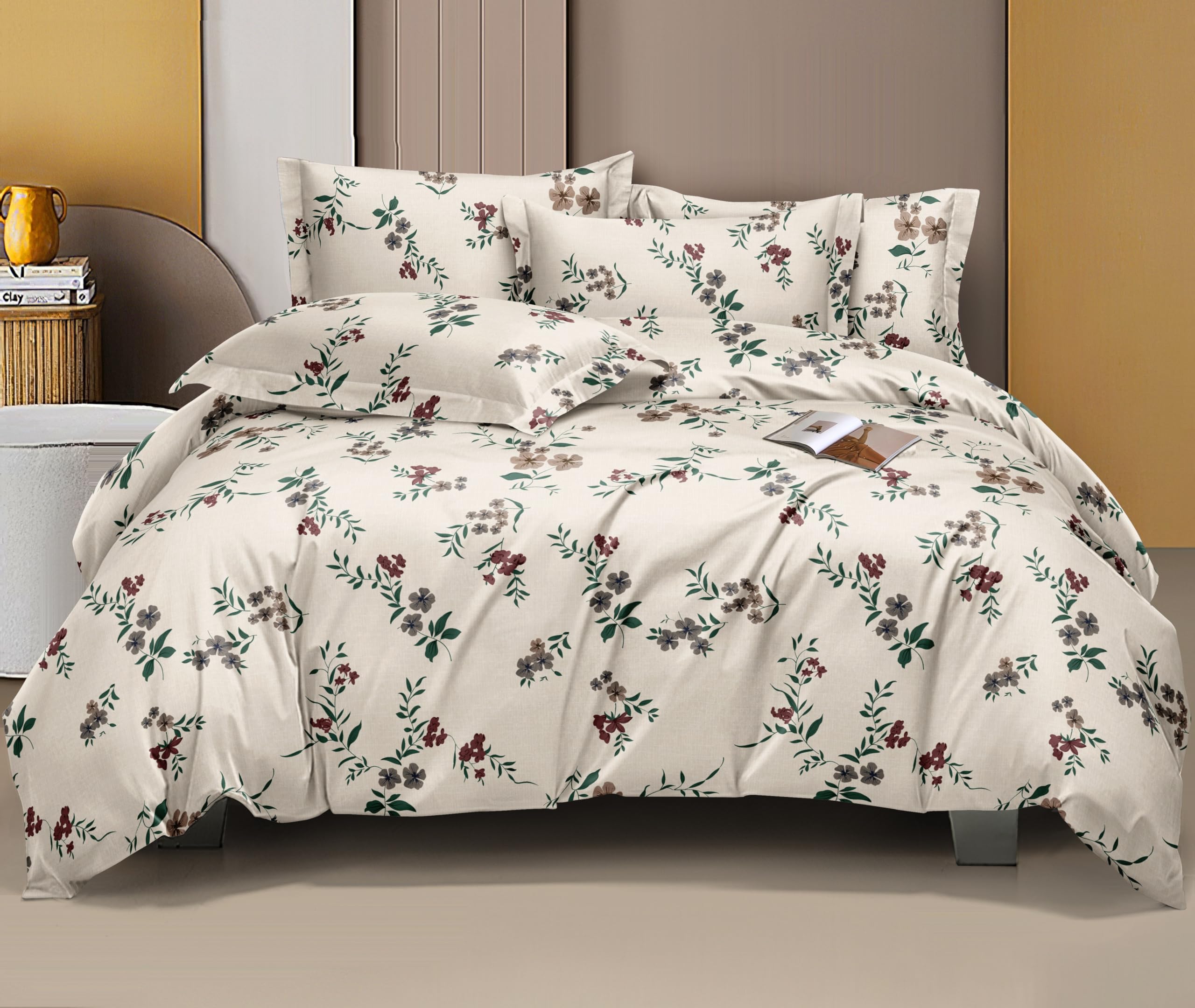Rvans Creations Cotton Feel Glace Cotton All Round (Elastic Fitted) Single Bed Bedsheet with 1 Pillow Cover- 4 Feet x 6 Feet - 48 Inches x 72 Inches x 6 Inches (Brown Flower) (B0D35W344M) Amazon Price History, Amazon Price Tracker