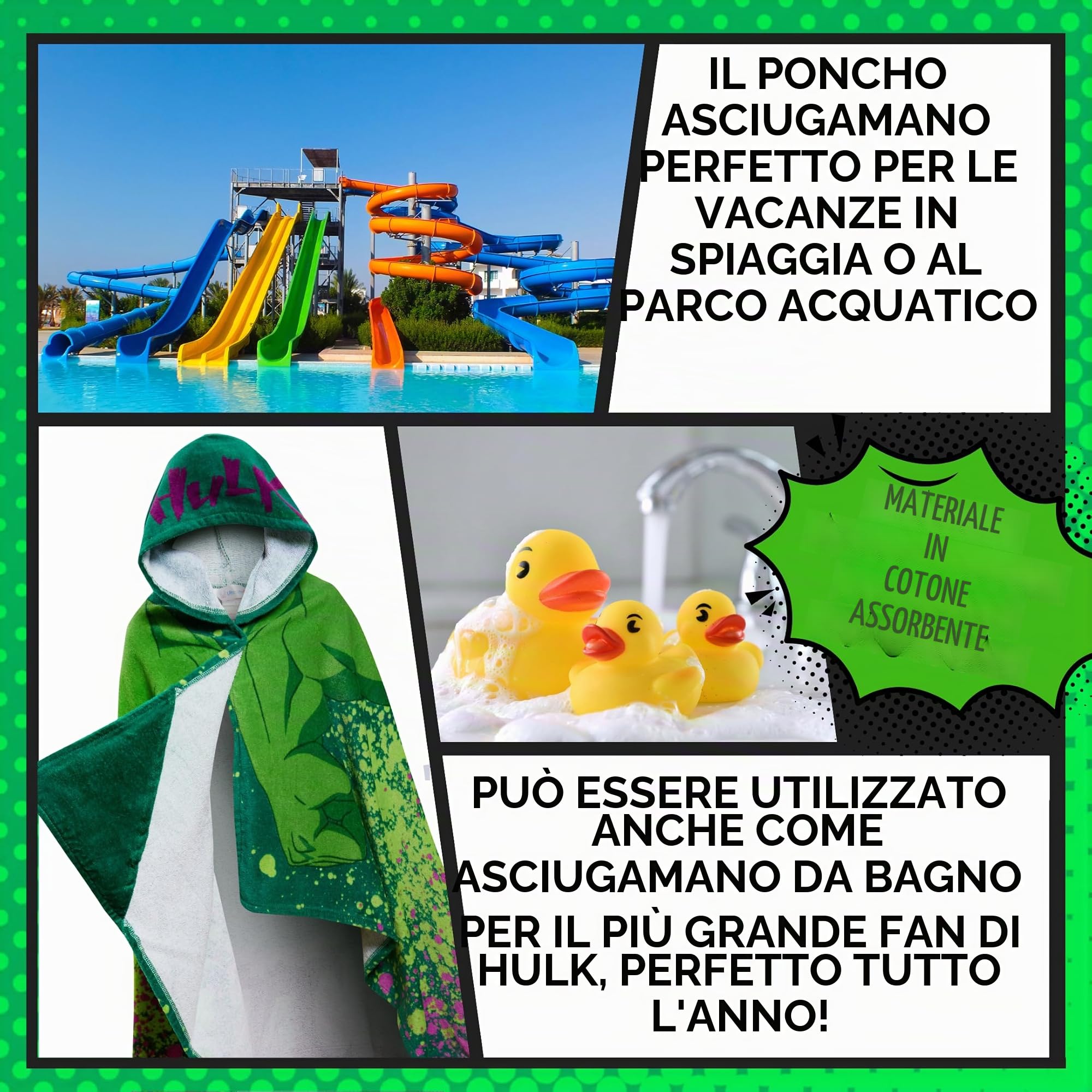 Marvel Asciugamano con cappuccio dell'Incredibile Hulk in 100% cotone Poncho per bambini Asciugamano da spiaggia Avengers Asciugamano da bagno Asciugamano da bagno Avvolgimento da nuoto