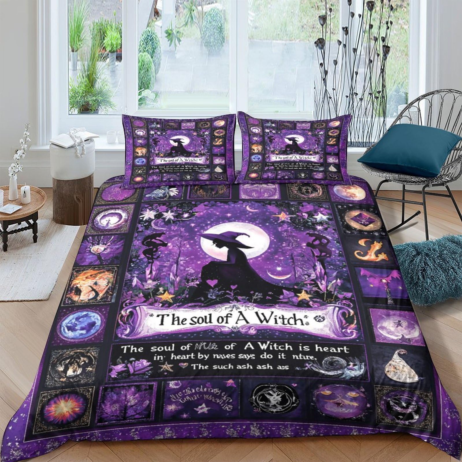 Ctjqhvkz Style-6 3D Printed Witch Cat Fitted Sheet Microfiber Purple Moon Halloween Bed Cover Anti-Slip For Bedroom Dorm Decor Single（135X200cm）