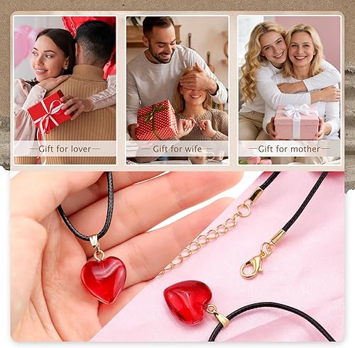 Miniatura 7 de Regalos rojos para el día de San Valentín para niños, paquete de 12 collares con colgante en forma de corazón rojo para el aula, recompensas de