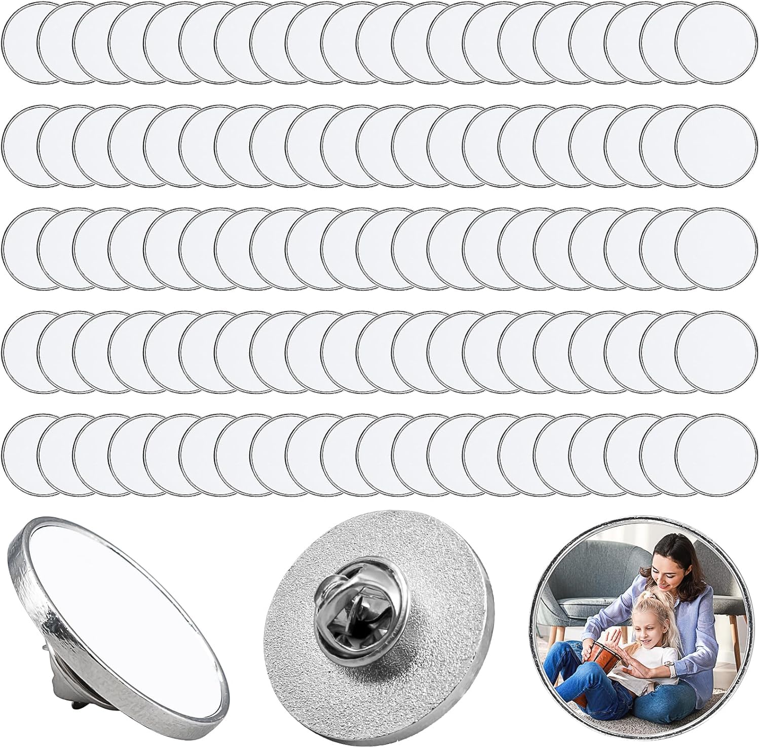 100 Pcs Sublimation Blank Button, 2.5cm Aluminum DIY Sublimation Pins
