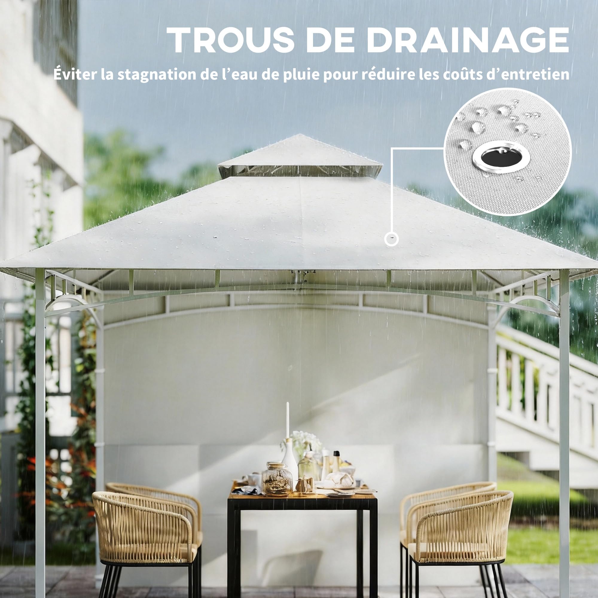 Outsunny Pavillon de Jardin 3 x 3 m Toit Double Tonnelle de Jardin Crème