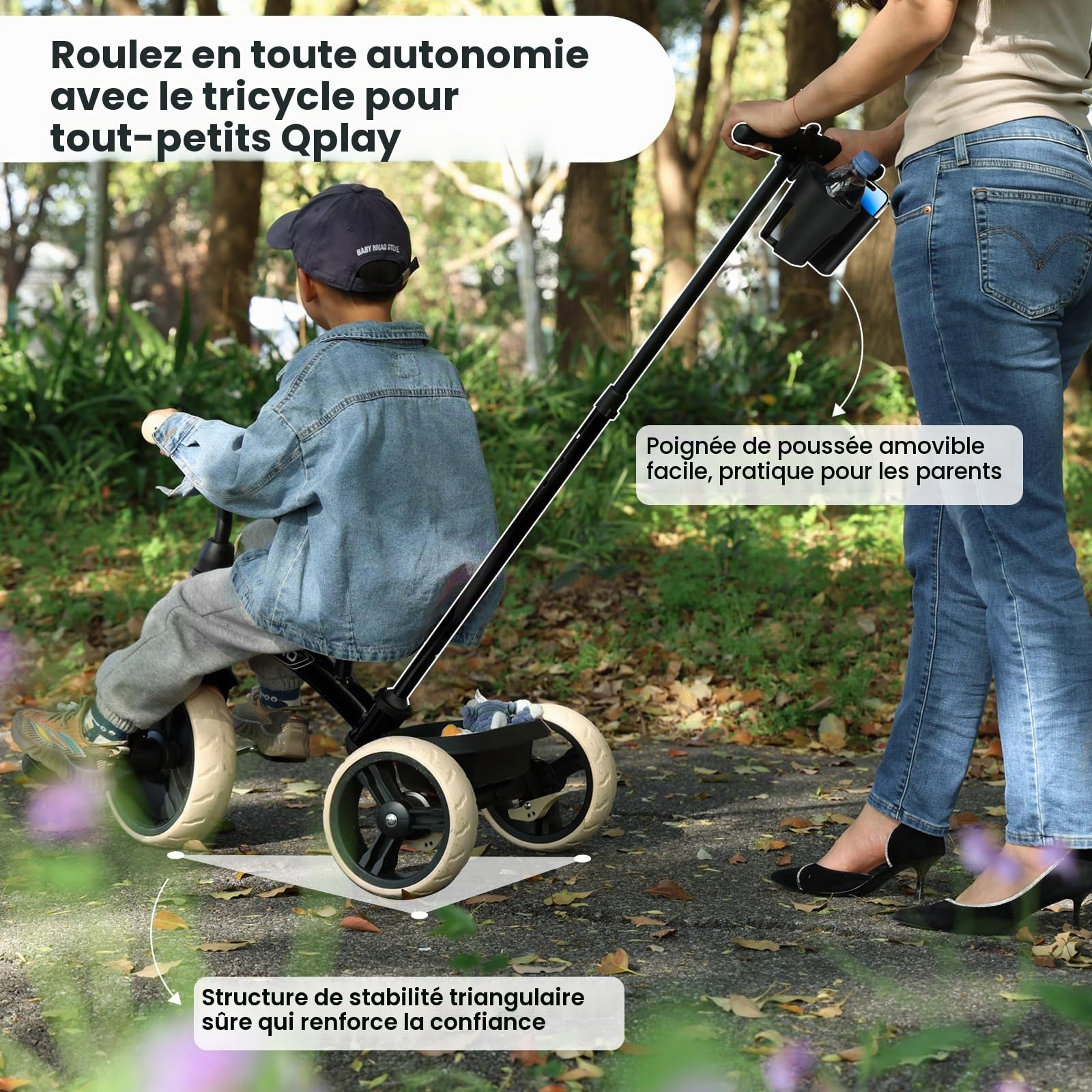 Draisiennes Tricycle pour Enfants 4 en 1 Pliable Poignée de Poussée Réglable Pédales Amovibles pour 18 Mois à 6 ans Bleu/Rose