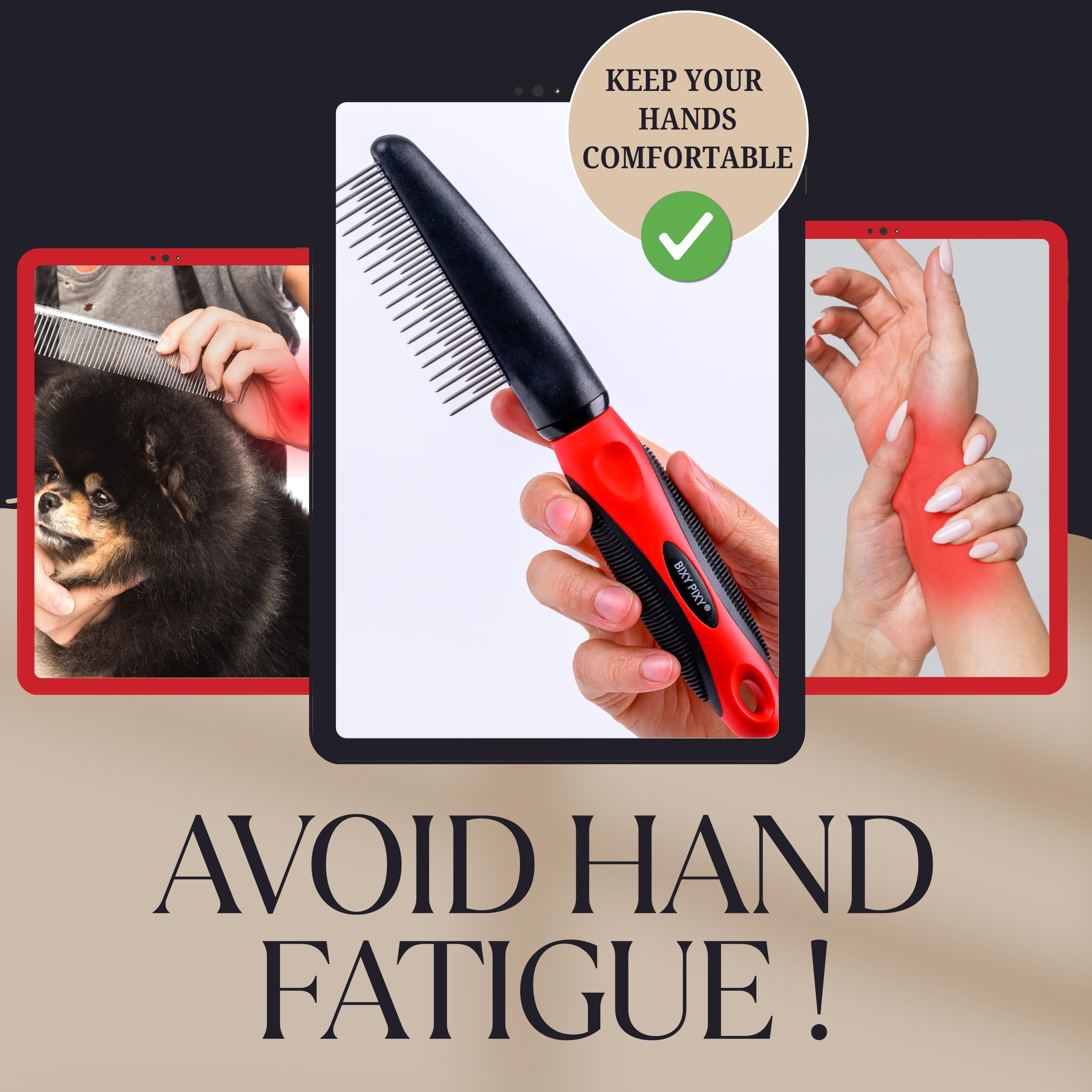 Peines para perros para el aseo – Peine giratorio de dientes para el aseo – Peine para gatos de pelo largo – Peine para desenredar perros