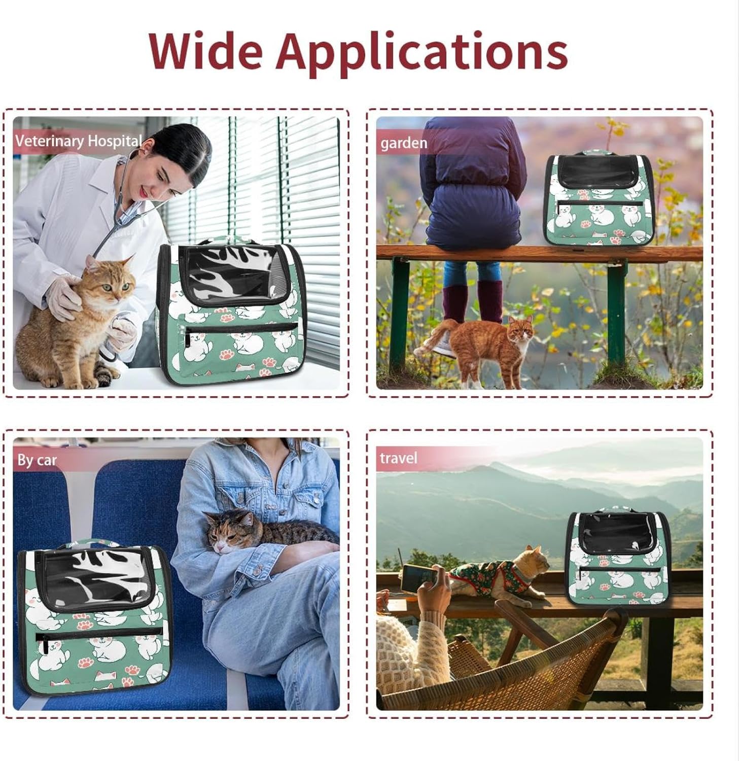 Portable Travel pet Backpack Carrier Hamster Bag Small Dog cat Carrier Breathable Hang Bag, White Cats with Paws (9)