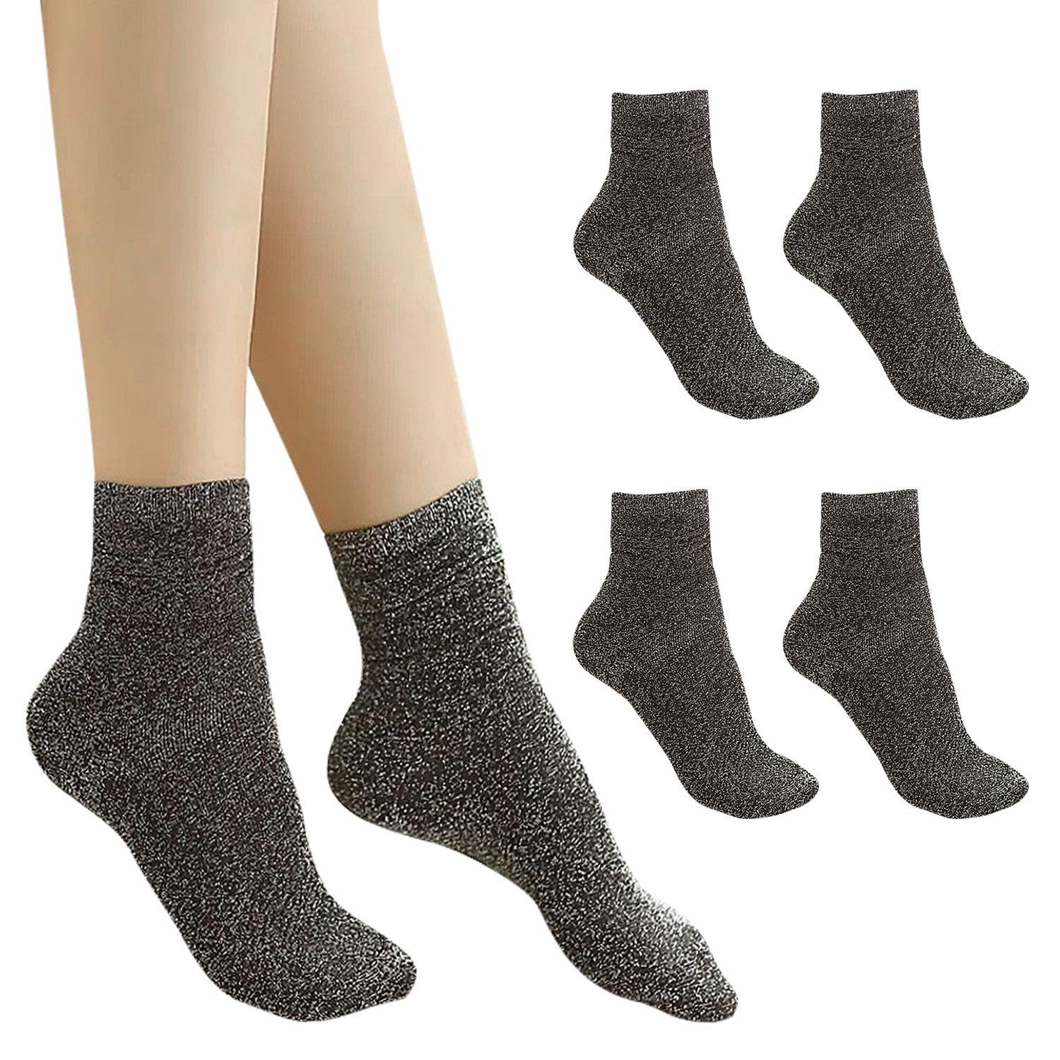 YSDYY 2 Pairs Of Glittery Women'S Socks, Trendy And Fashionable, Non-Slip Slipper Socks, Glittery Yarn, Comfortable And Breathable
