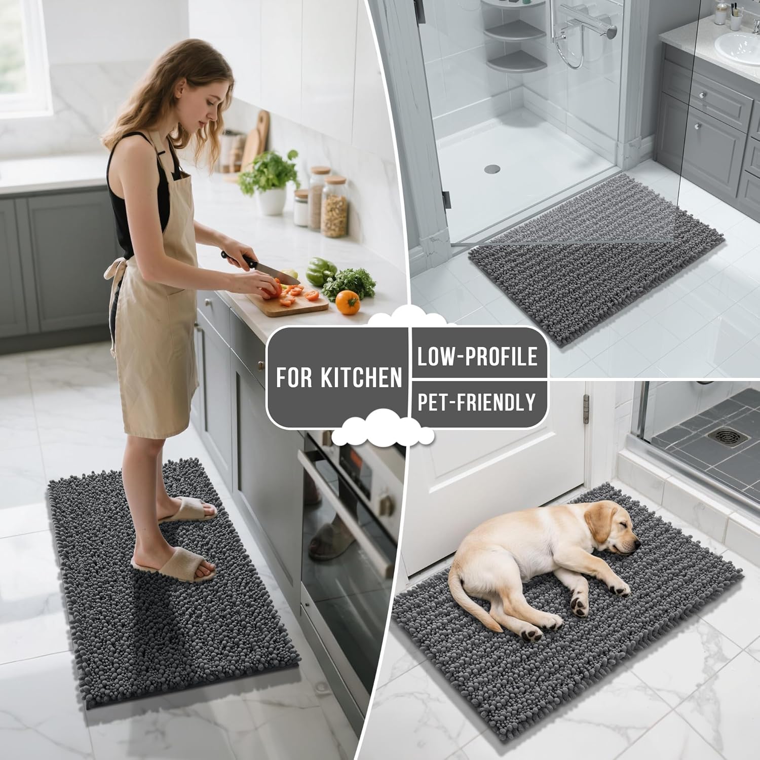 Yimobra Bathroom Rugs Sets 2 Piece - Quick Dry Extra Thick Luxury Chenille Bath Mat, Non Slip Super Absorbent for Tub Shower Sink, Machine Washable Shaggy Floor Mat, 32"x20"+24"x17" Inch, Dark Grey - Image 6