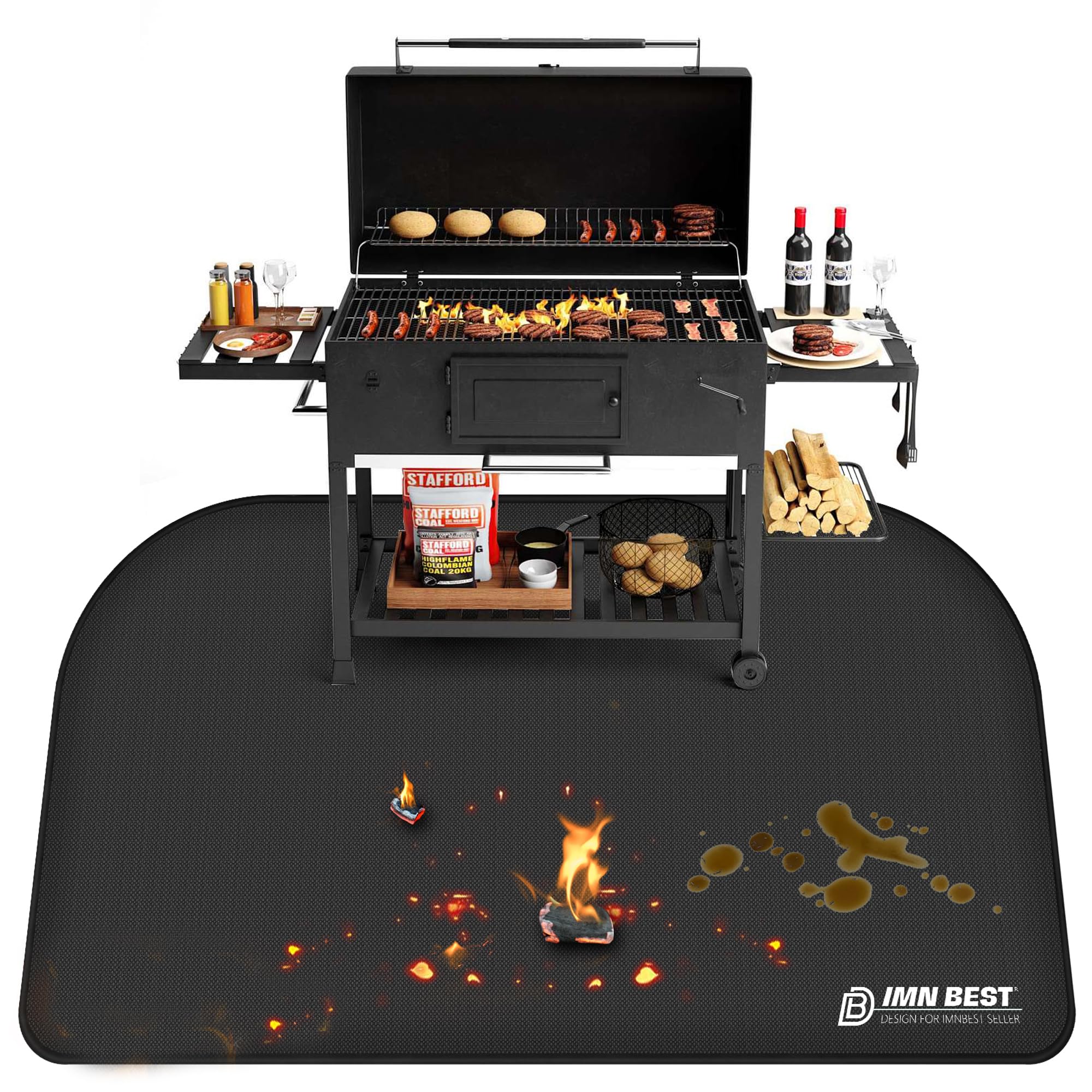 ImnBest Tapis de Protection 150x100cm Tapis Barbecue Sol D'extérieur Tapis de Gril Anti Feu BBQ Tapis Réutilisable Facile à Nettoyer Étanche Tapis de Foyer pour Pelouse Patio