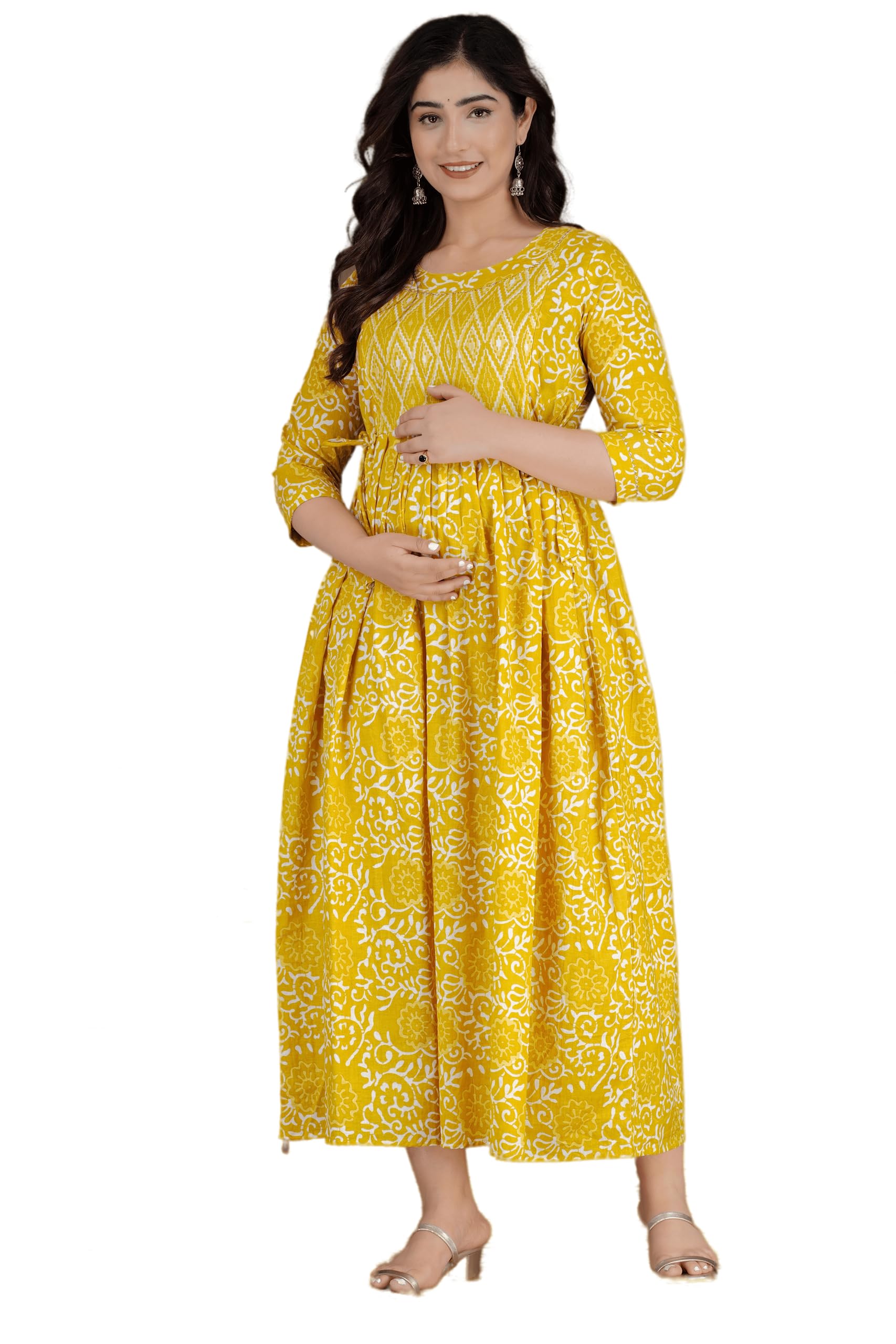 murli kurti Women's Pure Cotton Printed Maternity Gown/Maternity wear/Feeding Gown A-line Maternity Feeding Dress Maternity Kurti Gown for Women-picture-15