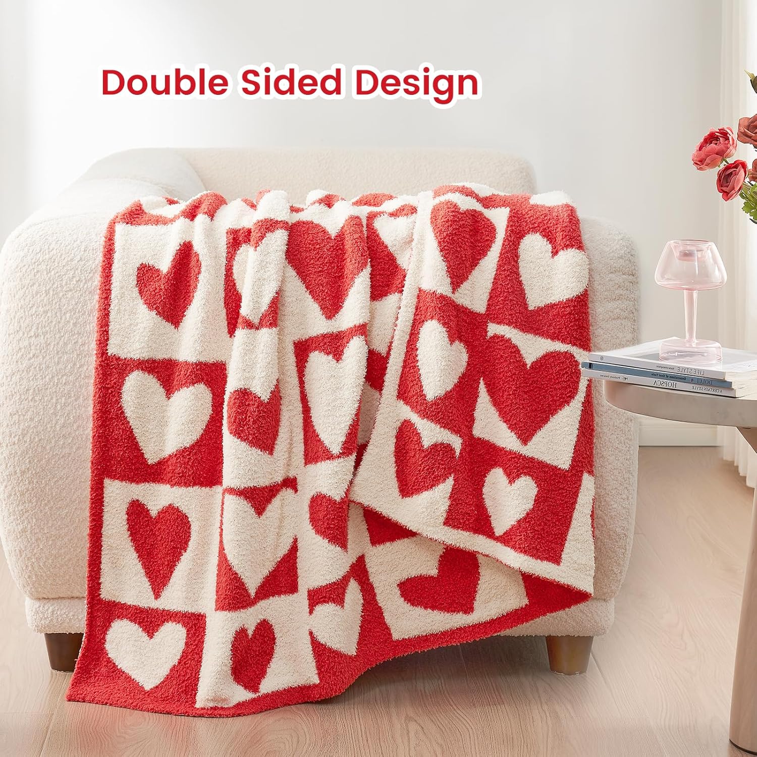 Snuggle Sac Valentines Throw Blanket Red Checker, Knitted Super Soft Cozy Blankets, Valentines Day Gifts for Her, Microfiber Heart Throws for Couch, Checkered Love, 50x60 inches