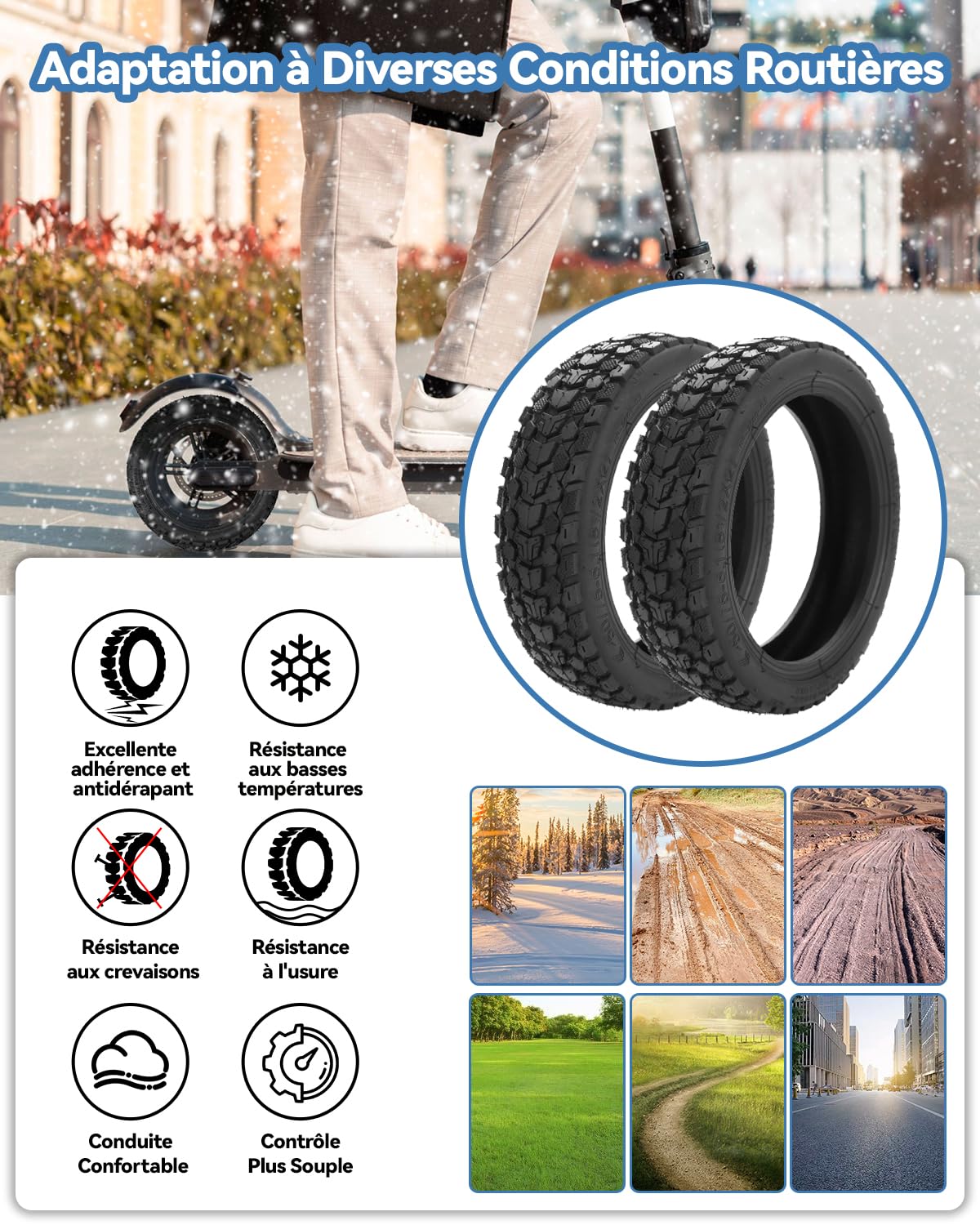 Natcoo 8,5 Pouces Pneus Tout-Terrain Trottinette 50/75-6.1 + Chambres à Air Épaisses - Kit Pour Xiaomi M365, Pro, Pro2, Mi3