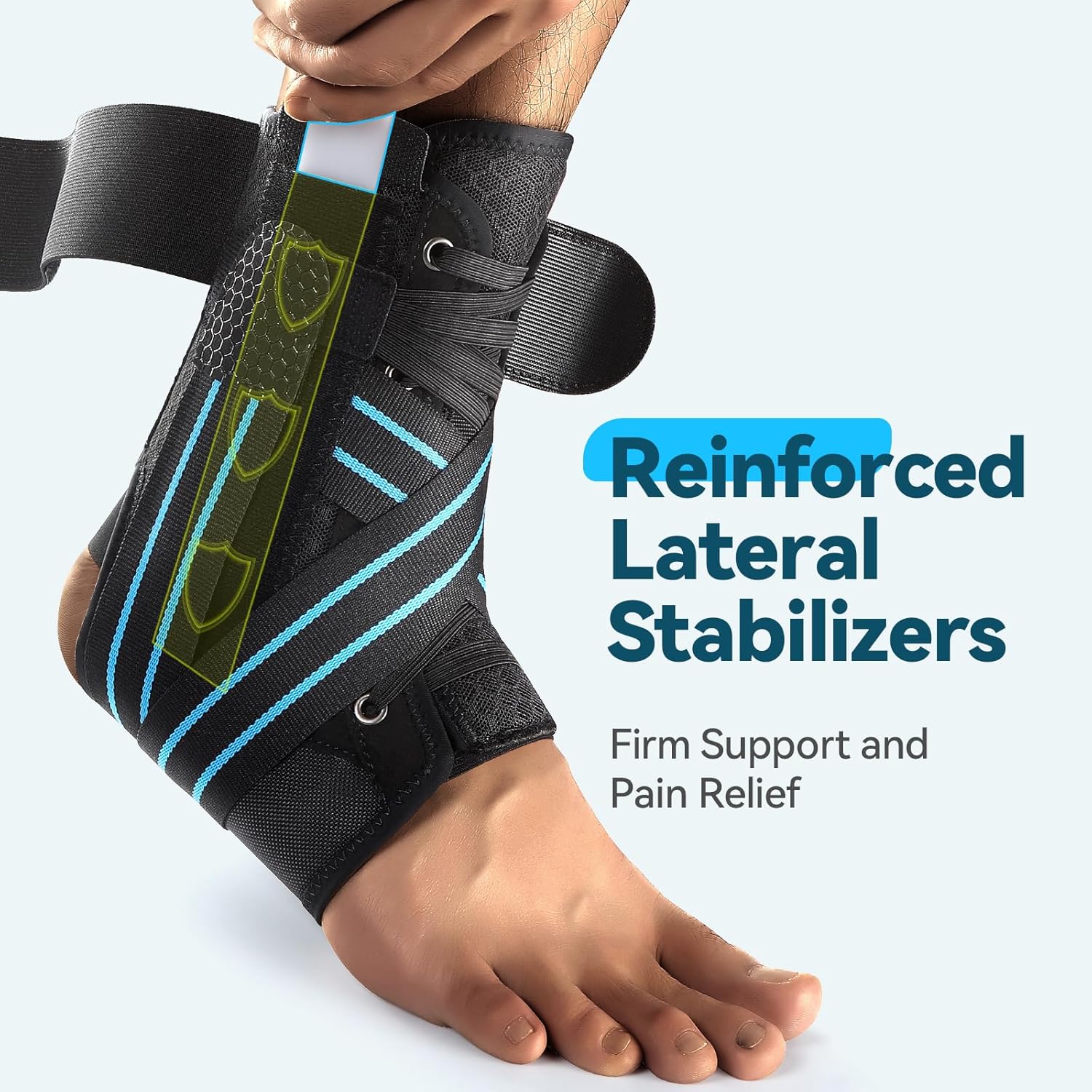 AGPTEK Ankle Brace for Women Men, Adjustable Lace-Up Ankle Support with Removable Splints for Sprained Ankle, Injury Recovery, Ankle Stabilizer Wrap for Basketball Volleyball Sports, Blue, S