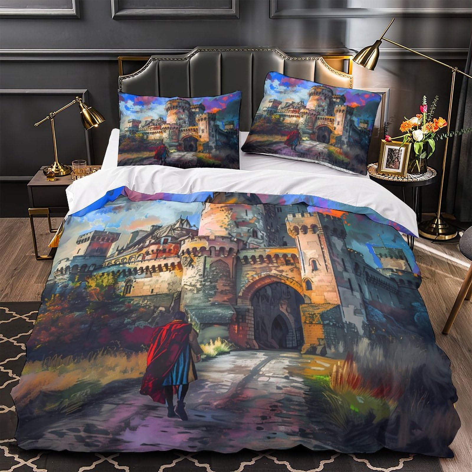 Housse de couette hypoallergénique douce effet 3D château 140x200