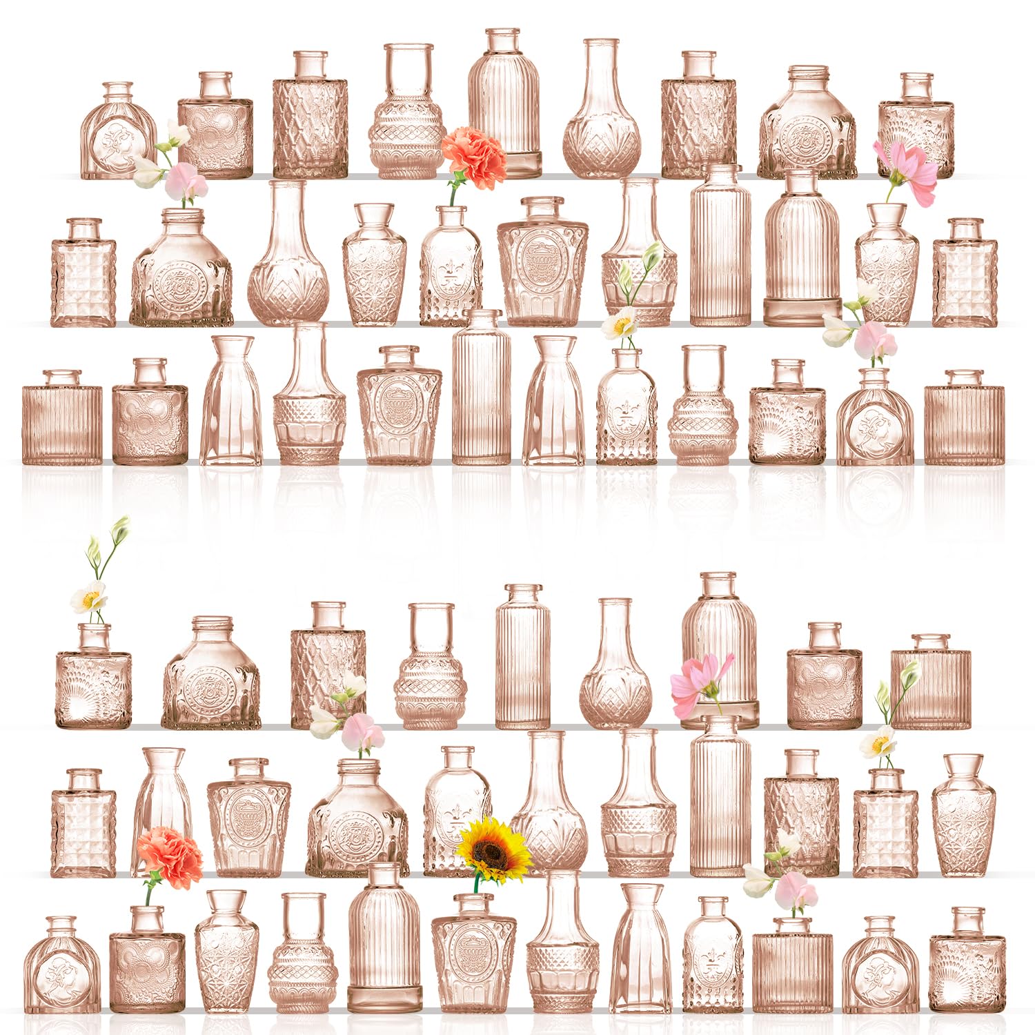 ROLLSCERAY Bud Vases in Bulk 64, Amber Glass Vases for Centerpieces, Small Vases for Flowers, Mini Vintage Vase, Small Flower Vase for Centerpieces, Bud Vases for Wedding Table Decor