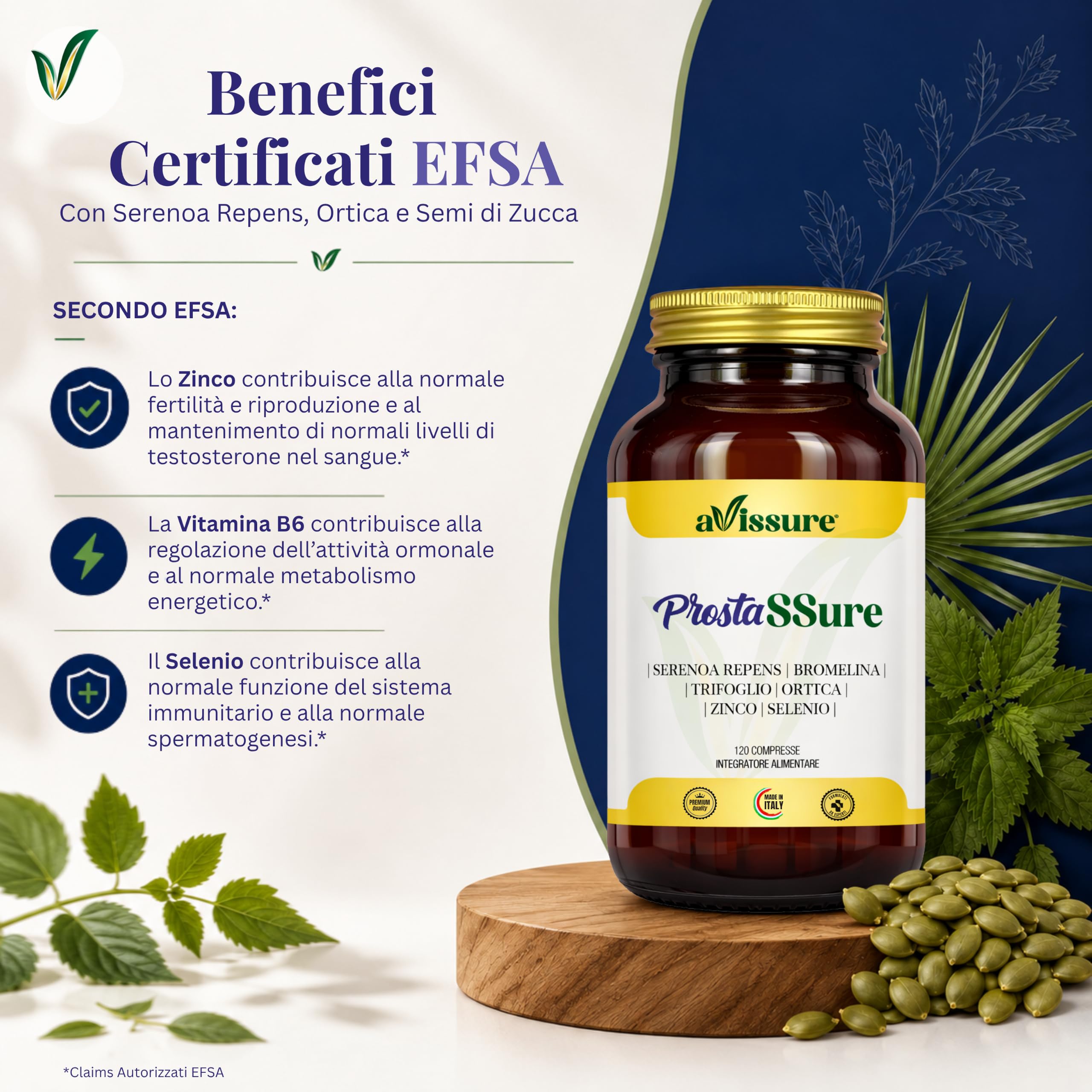 Serenoa Repens 320 mg ProstaSSure, 120 Compresse Fino a 4 Mesi, Formula con Estratto di Serenoa Repens, Ribolife, Bromelina 2500 GDU, Ortica, Vitamina B6, Zinco e Selenio, Senza Glutine, OGM, avissure