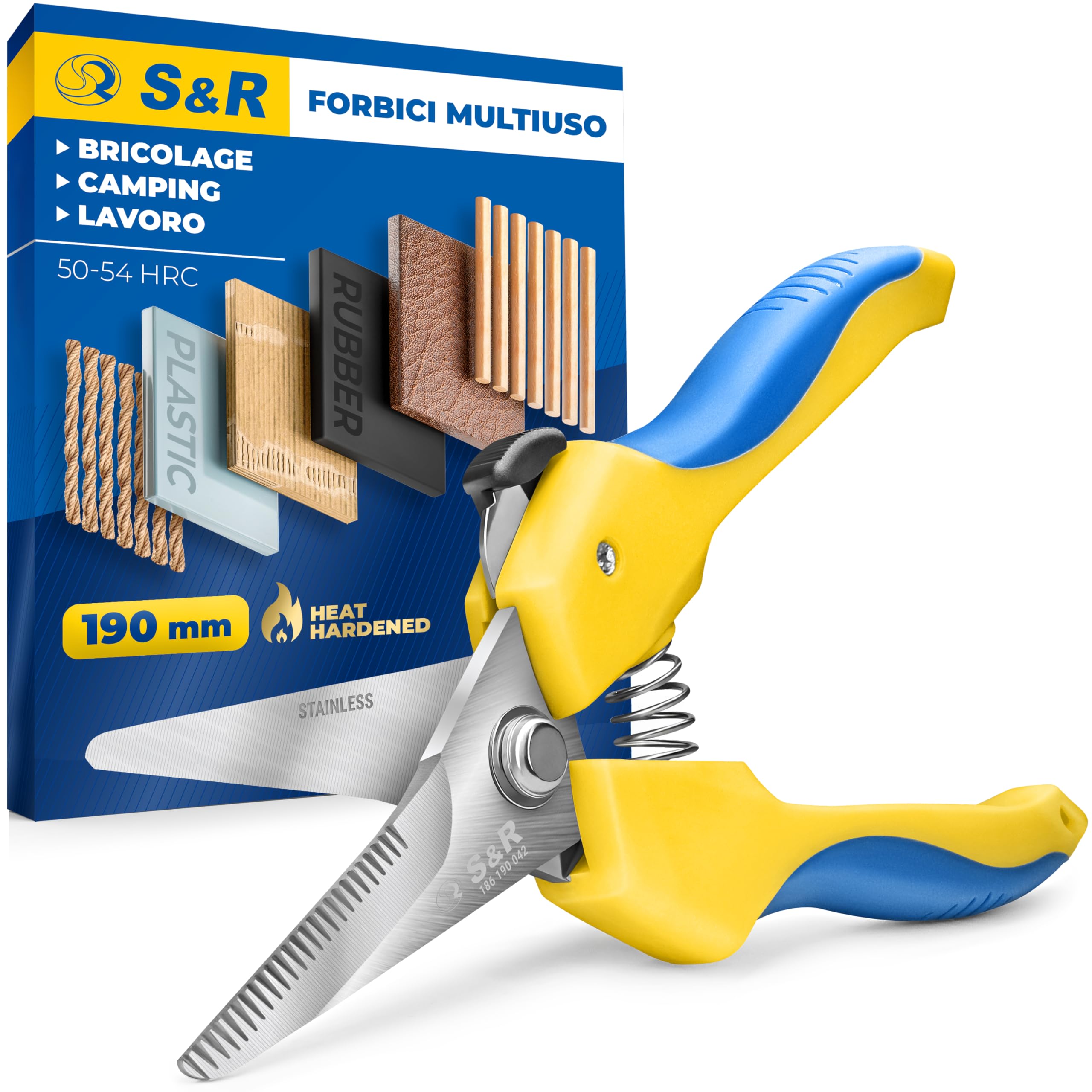 S&R Forbici Cesoie Bricolage Multiuso Acciaio Inox 19 cm Ultra Resistenti per Gomma Cavi e Tessuti con Lama Dritta (Jeans, Corde, Carta, Cartone, Plastica, Cuoio).
