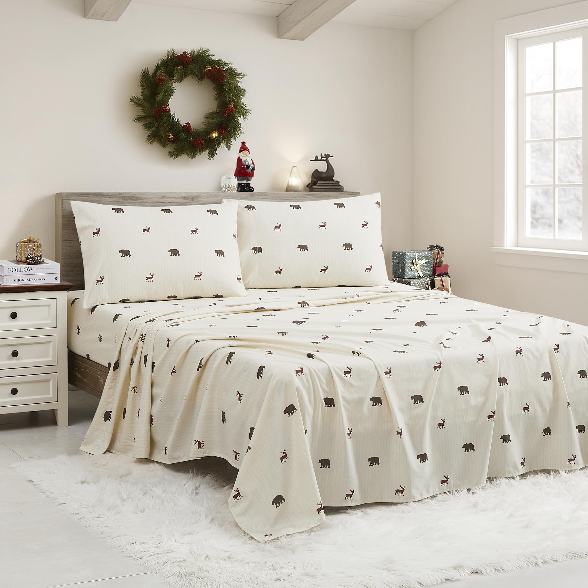 Draps de Noël King Size avec sangles drap-housse motif ours