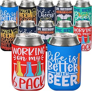 Funny Beer Can Cooler Sleeve - 12 Pcs Funny Quotes Soft Insulated Neoprene Bulk Can Sleeves for 12 OZ Soda, Beer, Water Bottles Party Favors Gifts Travel Camping Supplies (Multicolor)