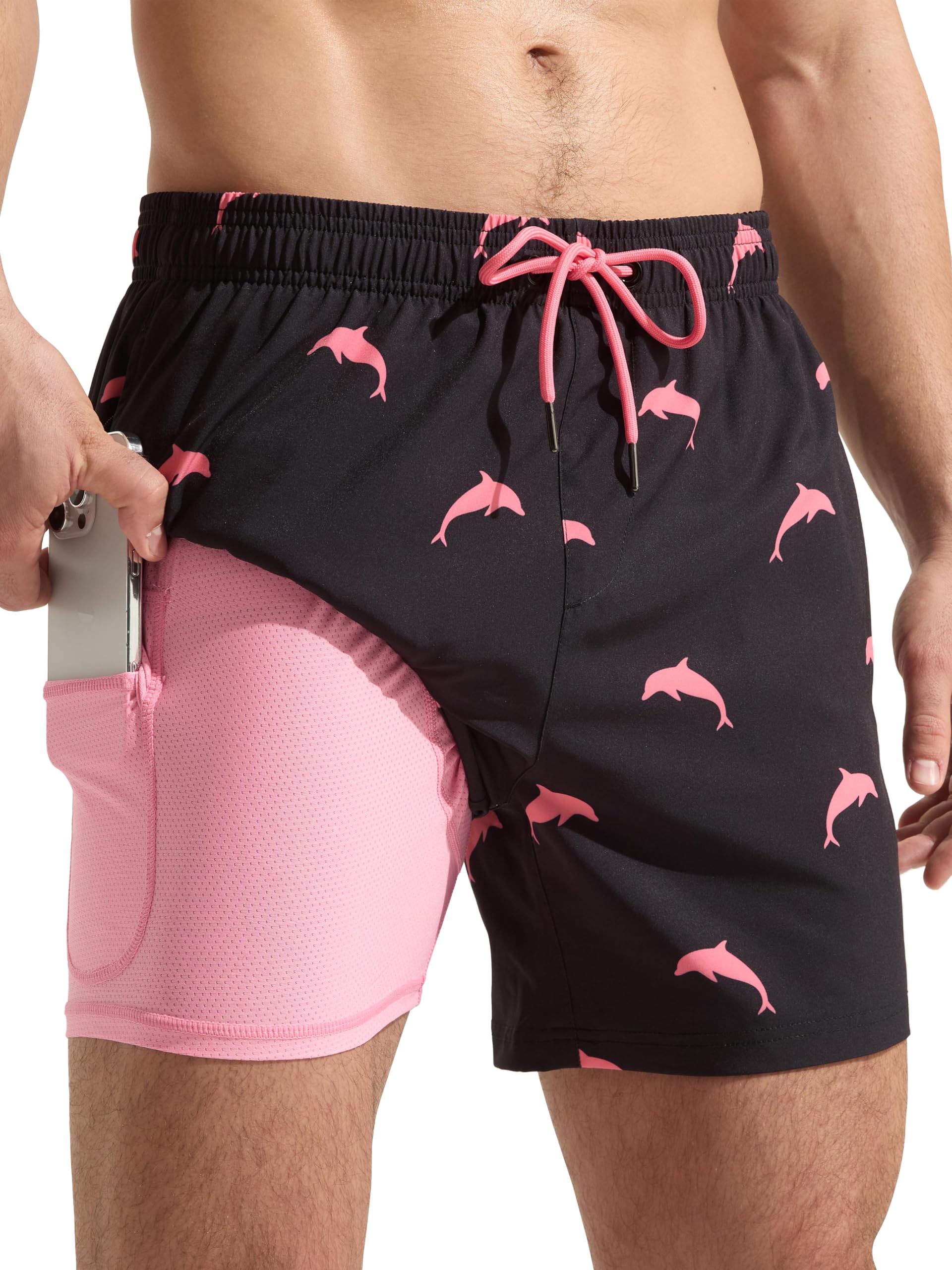 Arcweg Badehose für Herren Badeshorts mit Kompression Liner 2 in 1 Schnelltrocknend Strandhose Männer Elastisch Surf Shorts mit Reißverschlusstaschen