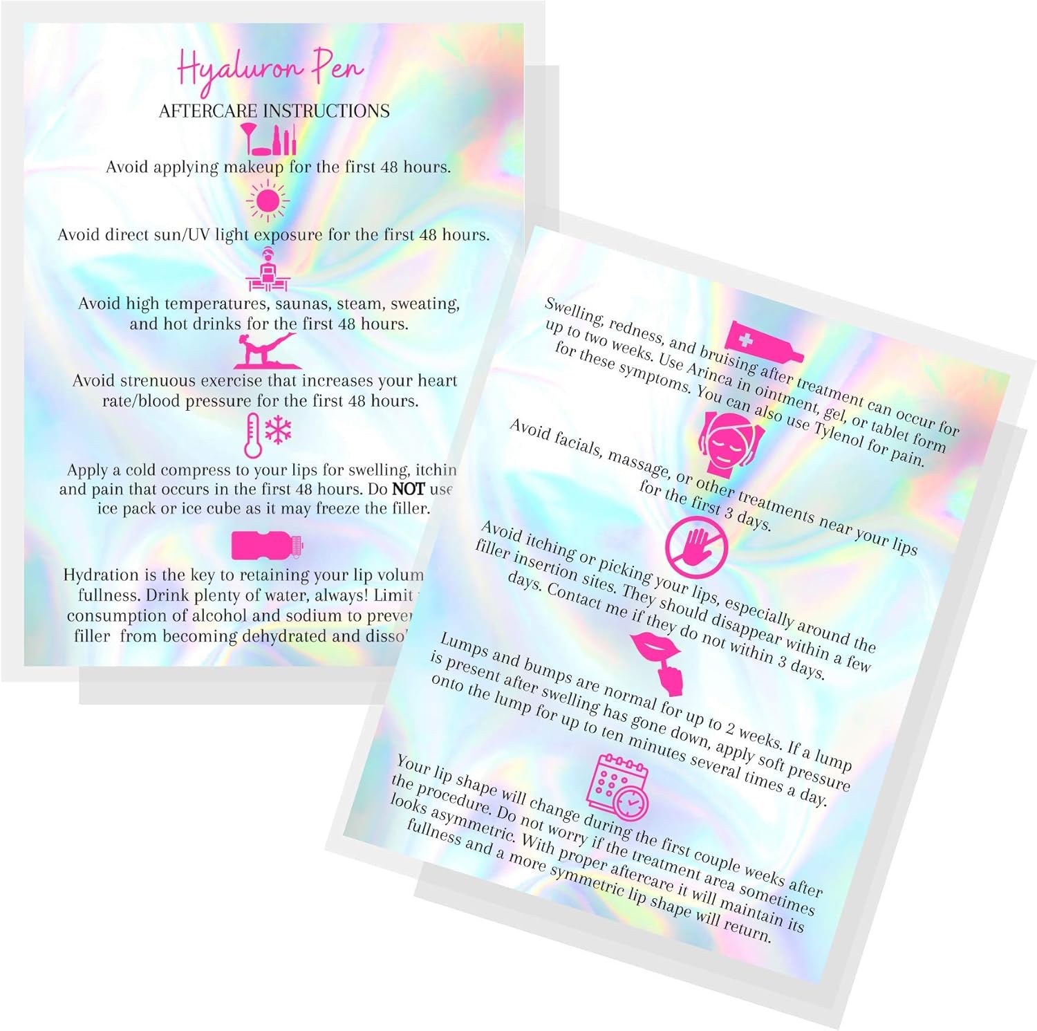 Hyaluron Pen Lip Filler Aftercare Instructions Card 30 Pack