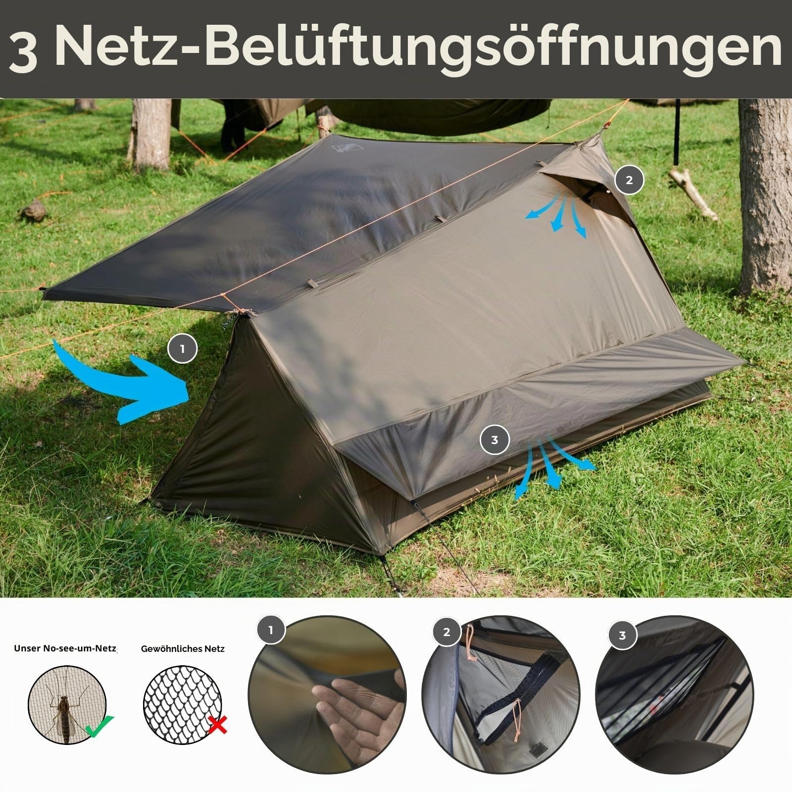 onewind Bivy Zelt für 1 Person, 3 Saison Ultraleicht Silnylon Rucksackzelt mit Regenschutz Wasserdicht Biwaksack Einmannzelt Outdoor Camping Zelt, ohne Trekkingstock