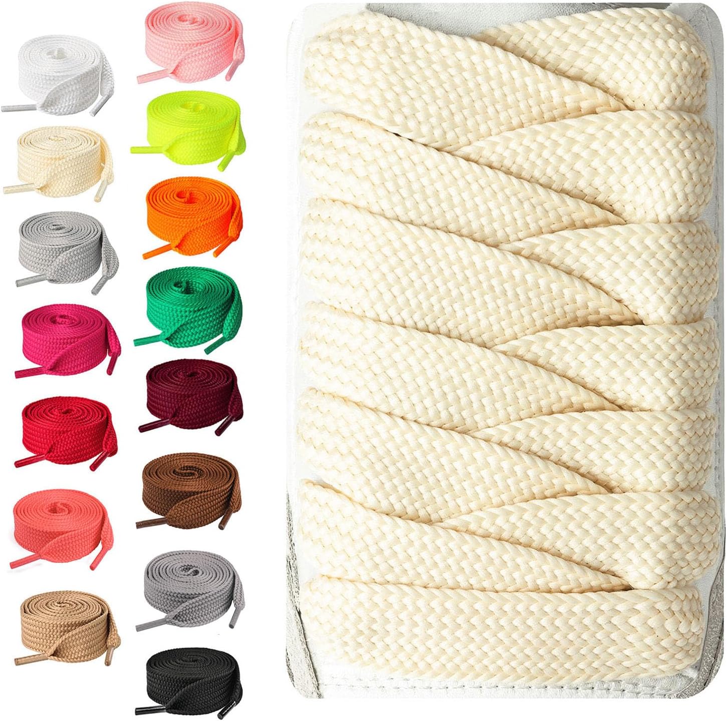 Booyckiy 3/4'' Fat Shoe laces for Sneakers, 31''-63''Length Thick Shoelaces