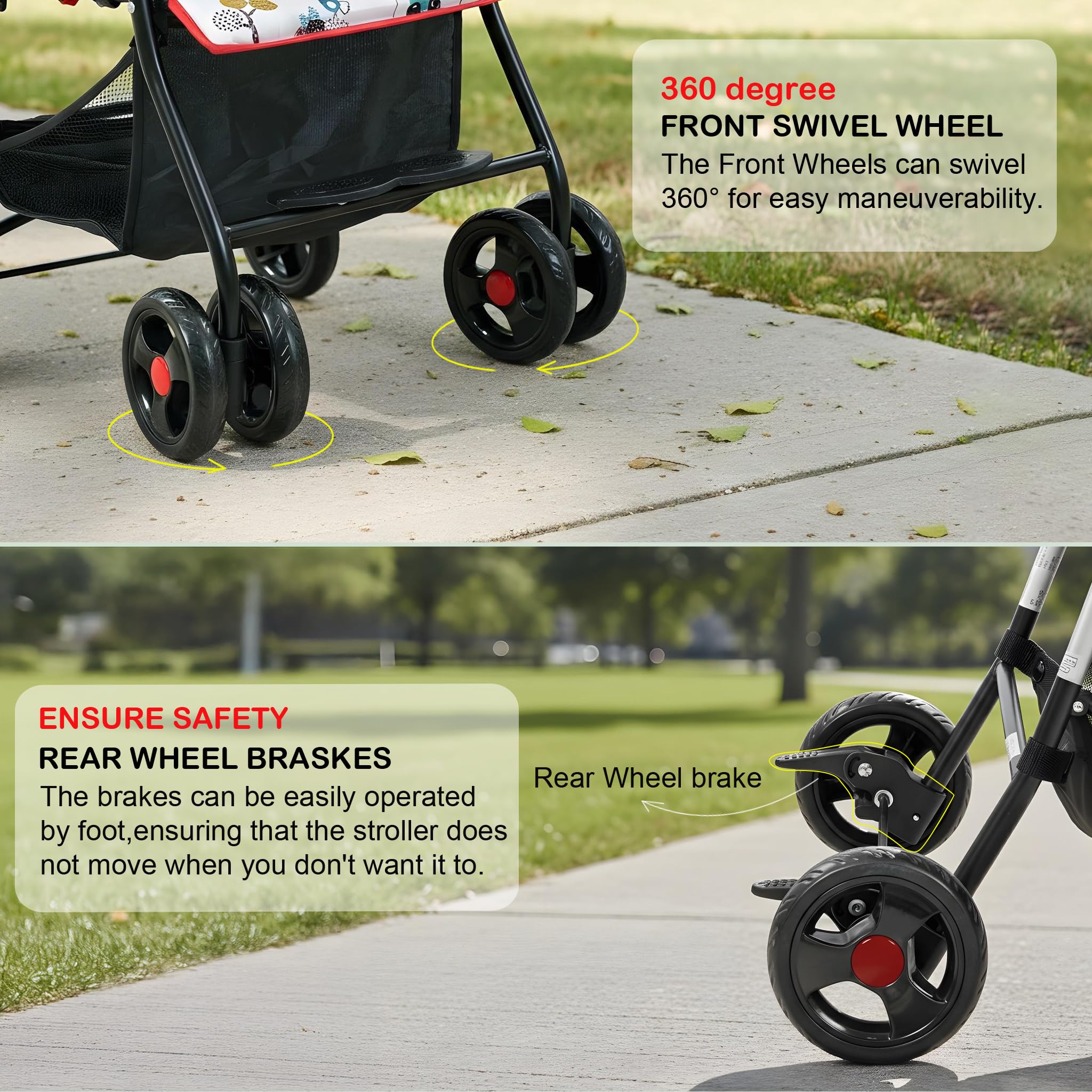 Baybee Stroller for Baby Boy 0 to 5 Years, Adjustable & Removable Canopy, Front Swivel Wheels, Rear Wheel Brakes, 2 Point Safety Belt, One Click Foldable Pram Strollers for Kids (Red) 3