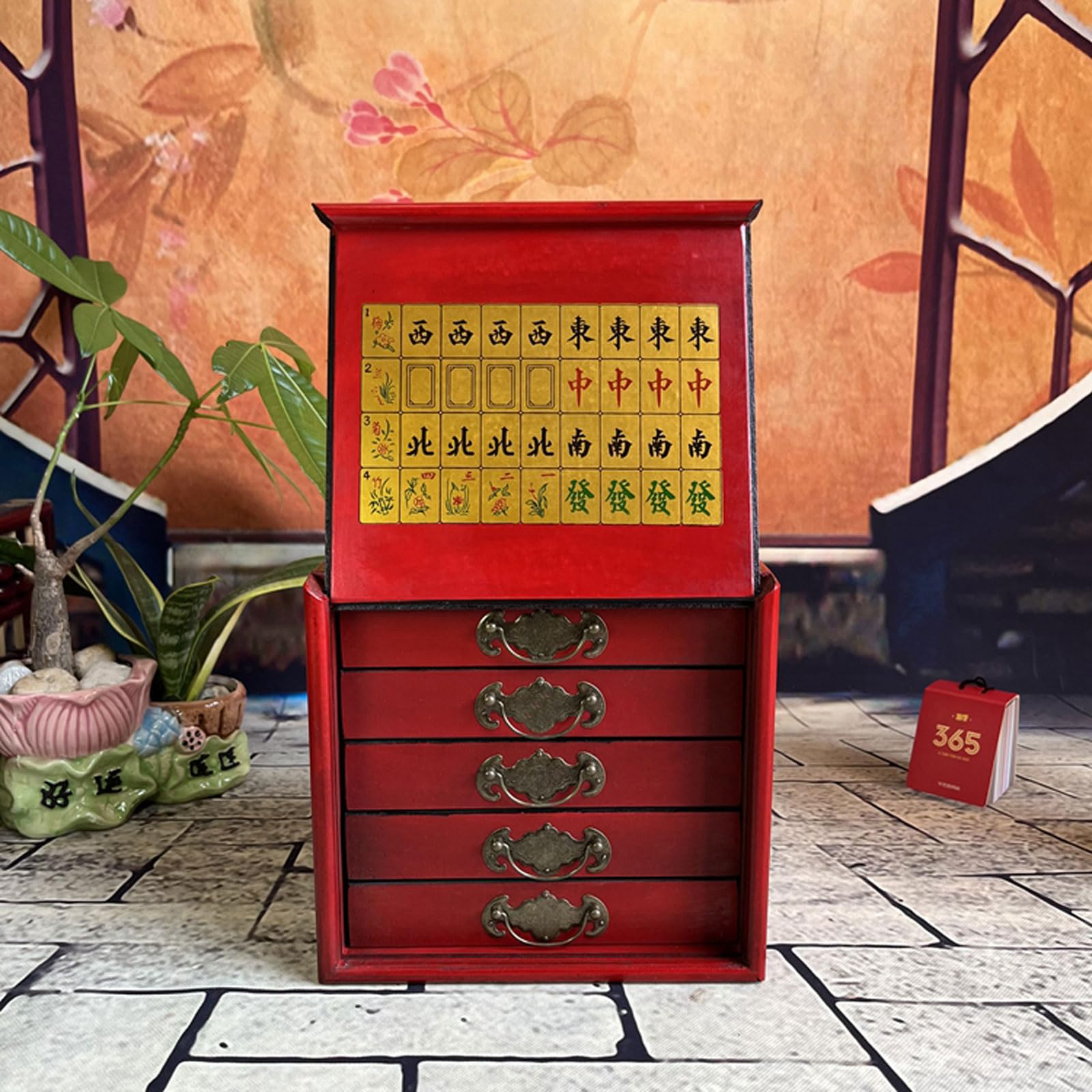 Mahjong rétro de Blissbuilt, jeu de Mahjong Chinois Professionnel avec 144 Tuiles et 2 Dés, ensemble complet de jeu de majong avec étui de Transport, les jeux familiaux