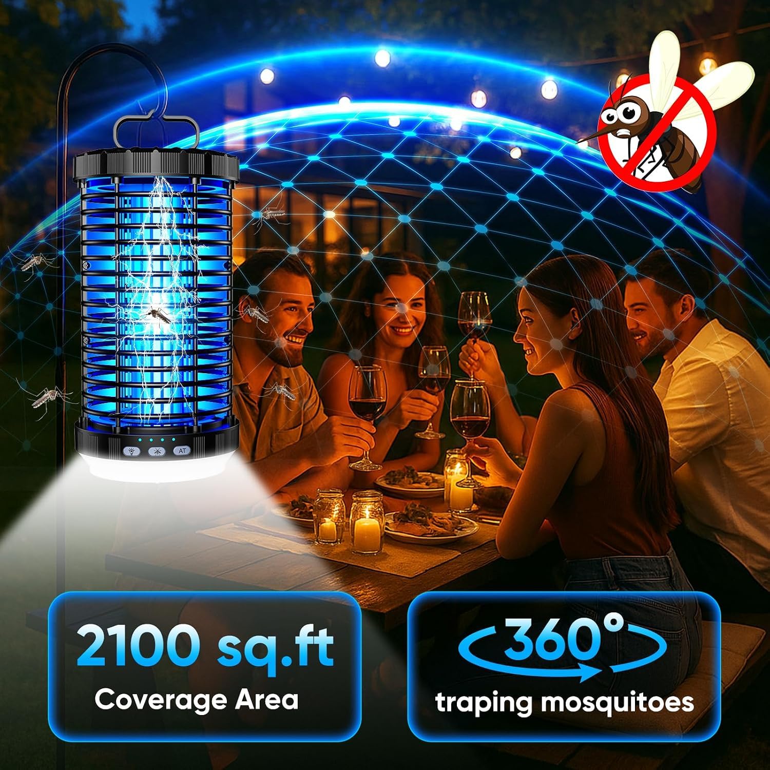 CreateFun Bug Zapper Outdoor 2026 Verbesserter 3-in-1 wiederaufladbarer Insektenvernichter mit 5000 mAh Akku und LED-Nachtlicht, 4000 V, kabellos, wasserdicht, Mückenzapper für draußen, Terrasse