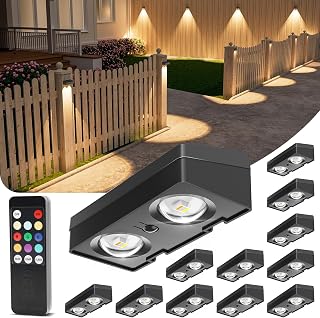 VOLISUN Solar Fence Lights with Remote Control 12 Pack, 50 LM Fence Lights | 33FT Wireless Remote Switch, Long-Lasting, IP65 Waterproof, RGB Fence Lights Solar Powered for Yard, Deck, Patio, Railing