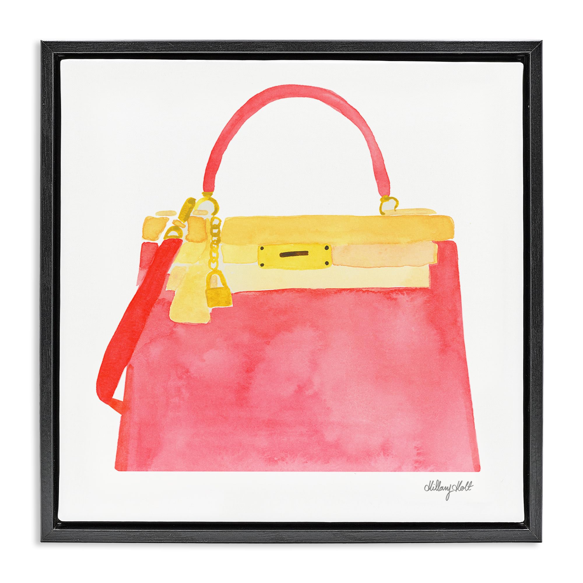 Stupell Industries Jet Black (Matte) 'Elegant Coral Handbag'| Floating Frame Canvas Art