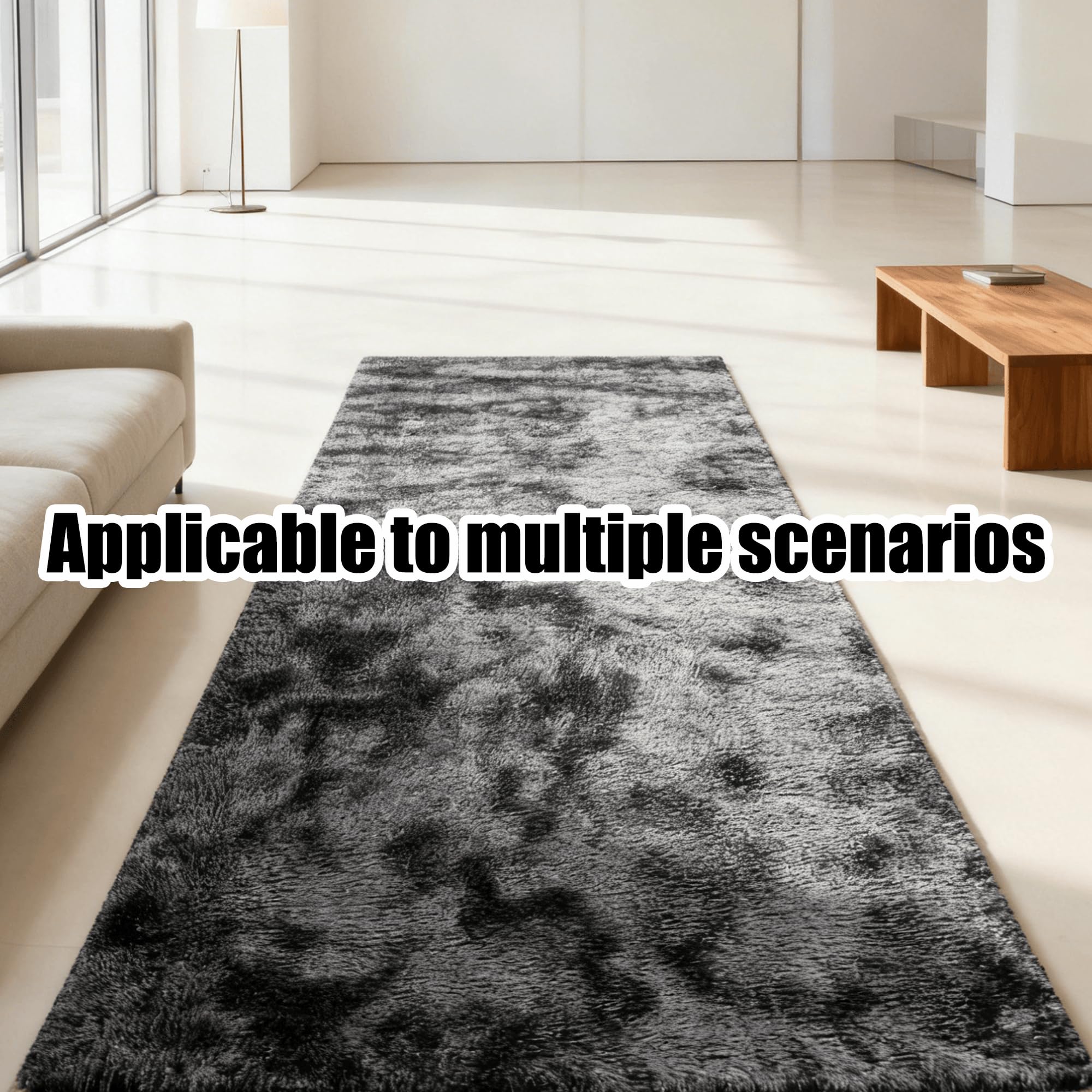 Tapis Salon Shaggy 160 x 160 cm Lavable en Machine Tapis Shaggy Long Poil Moderne Design pour Salon, Chambre à Coucher, Couloir, Gris Foncé