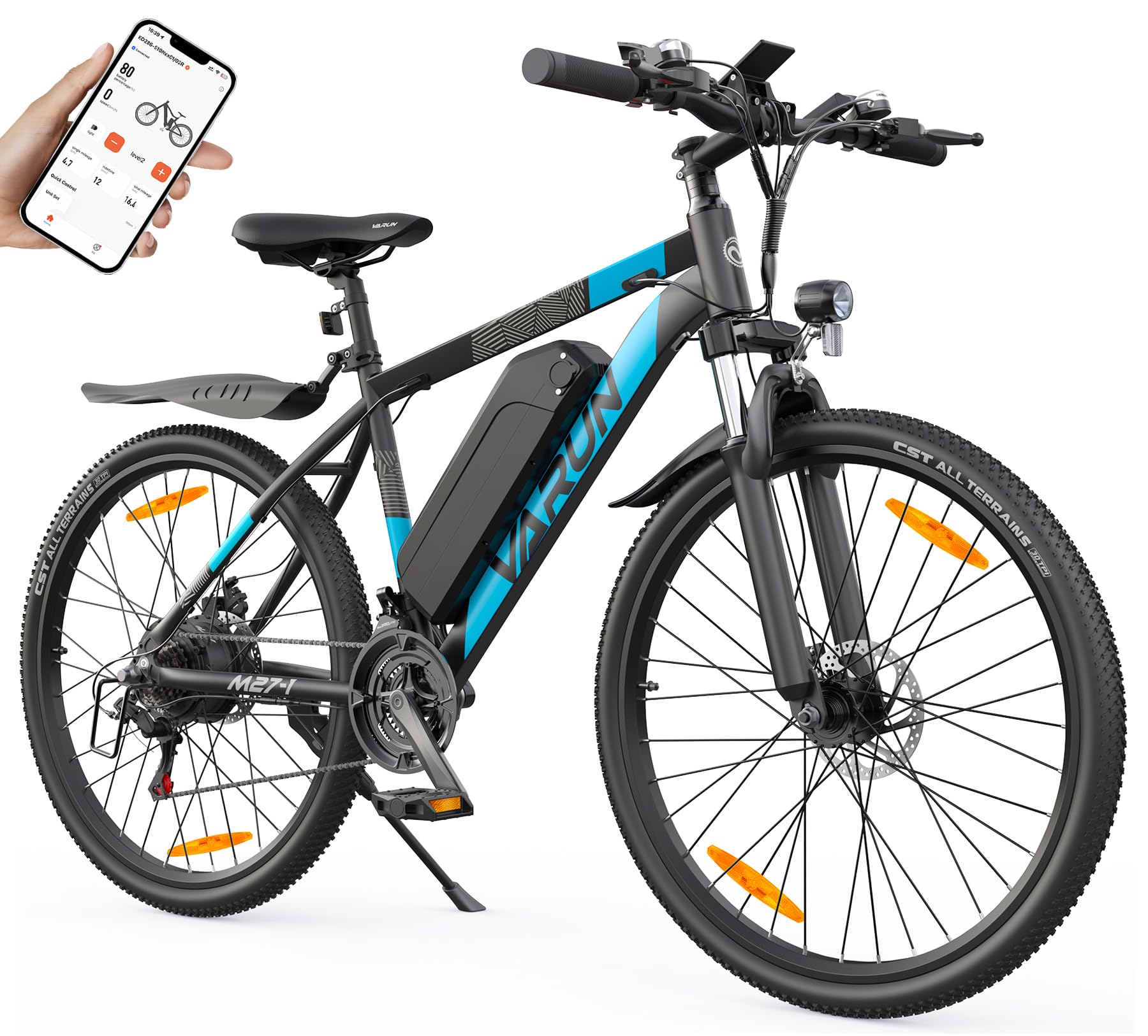VARUN Bici Elettrica, 24‘’/26‘’/27.5‘’Mountain Bike Elettrica con Motore da 250W Batteria Staccabile da 48V 13Ah (624Wh) Autonomia Massima 100km Cambio a 21 Velocità