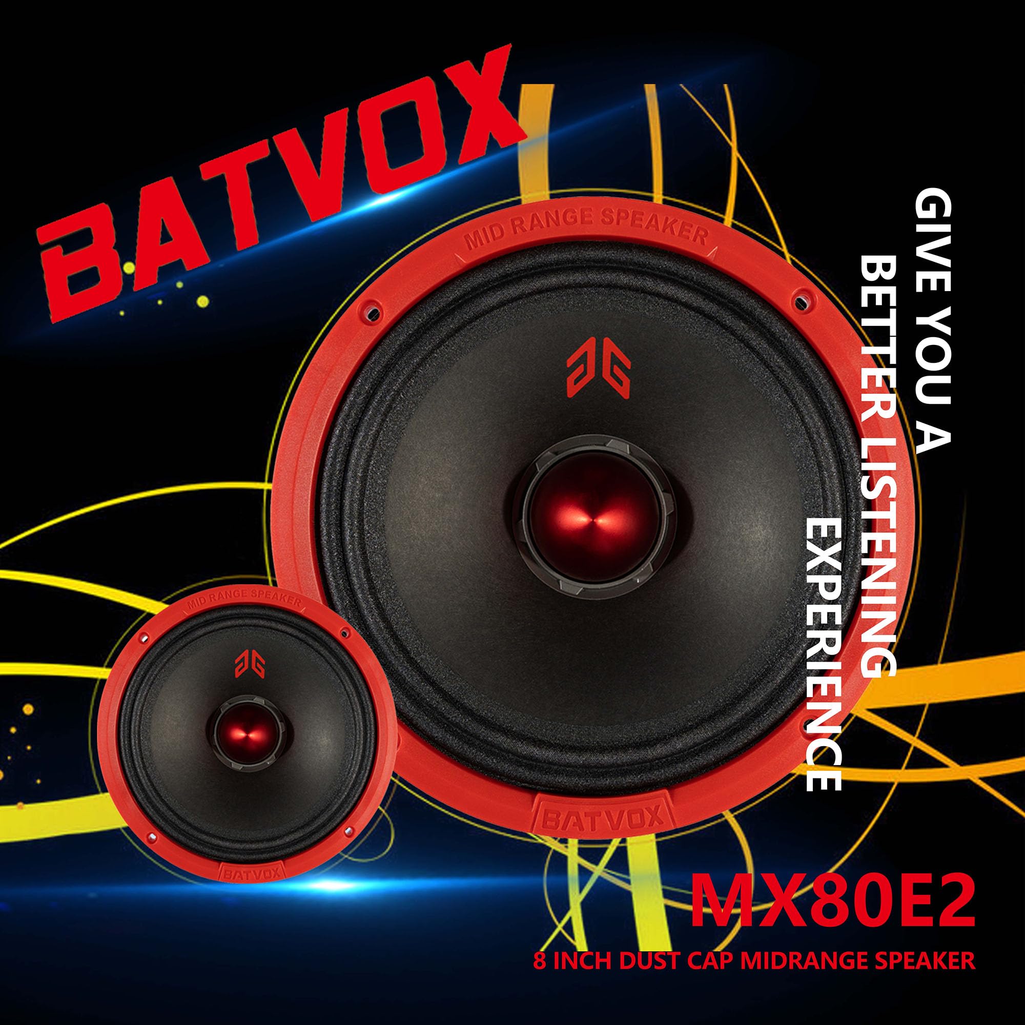 MX80E2 - Altavoces de 8 pulgadas (640 W, 4 ohmios, Red Bullet, calidad premium, para coche o camión, sistema de sonido estéreo, 2 altavoces)