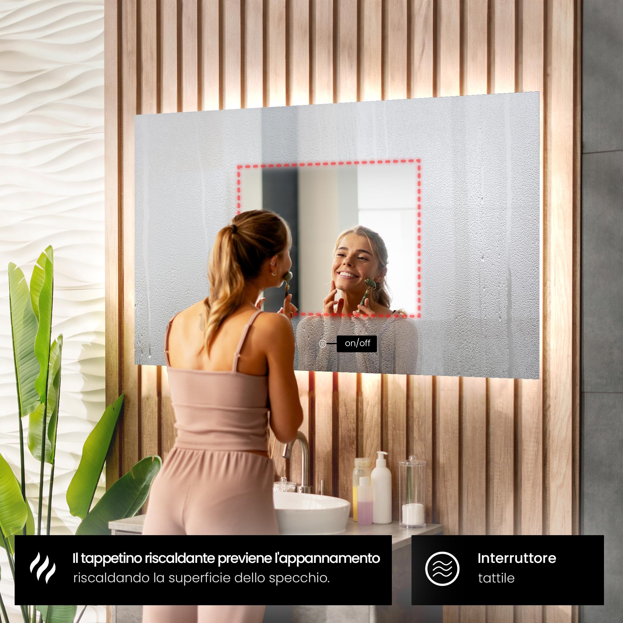 FORAM Specchio 180x80 cm TAN100 gl1x39, LED, Illuminazione