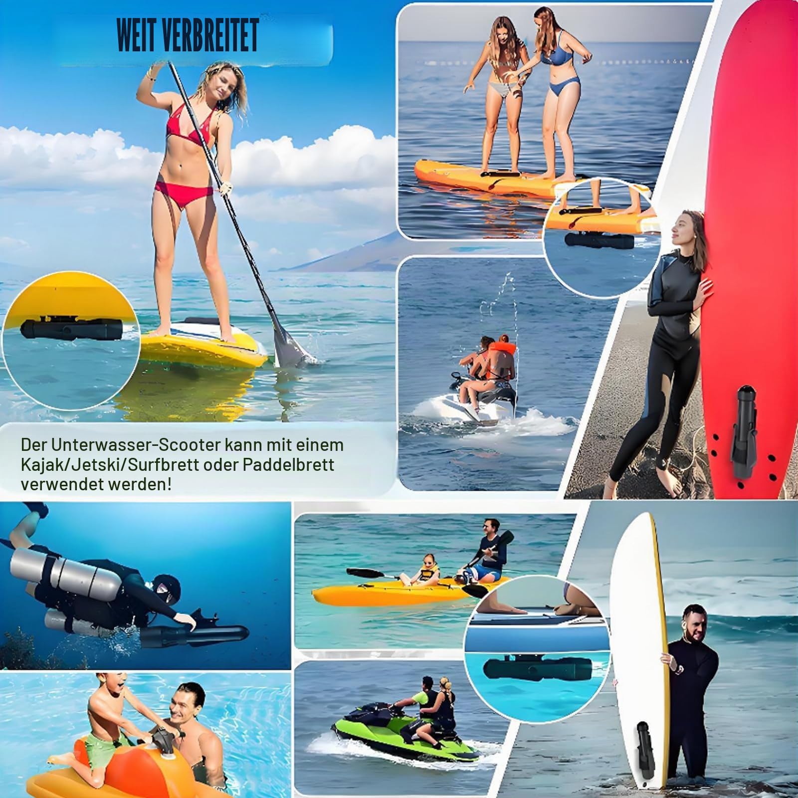2-in-1 Unterwasser-Scooter + Bodyboard-Kit: bürstenloser 500-W-Druckstrahler, 3-7 km Geschwindigkeit, 9 Gänge, 360°-Griff – Ultimate Family Water Adventure 2025, NoScooter