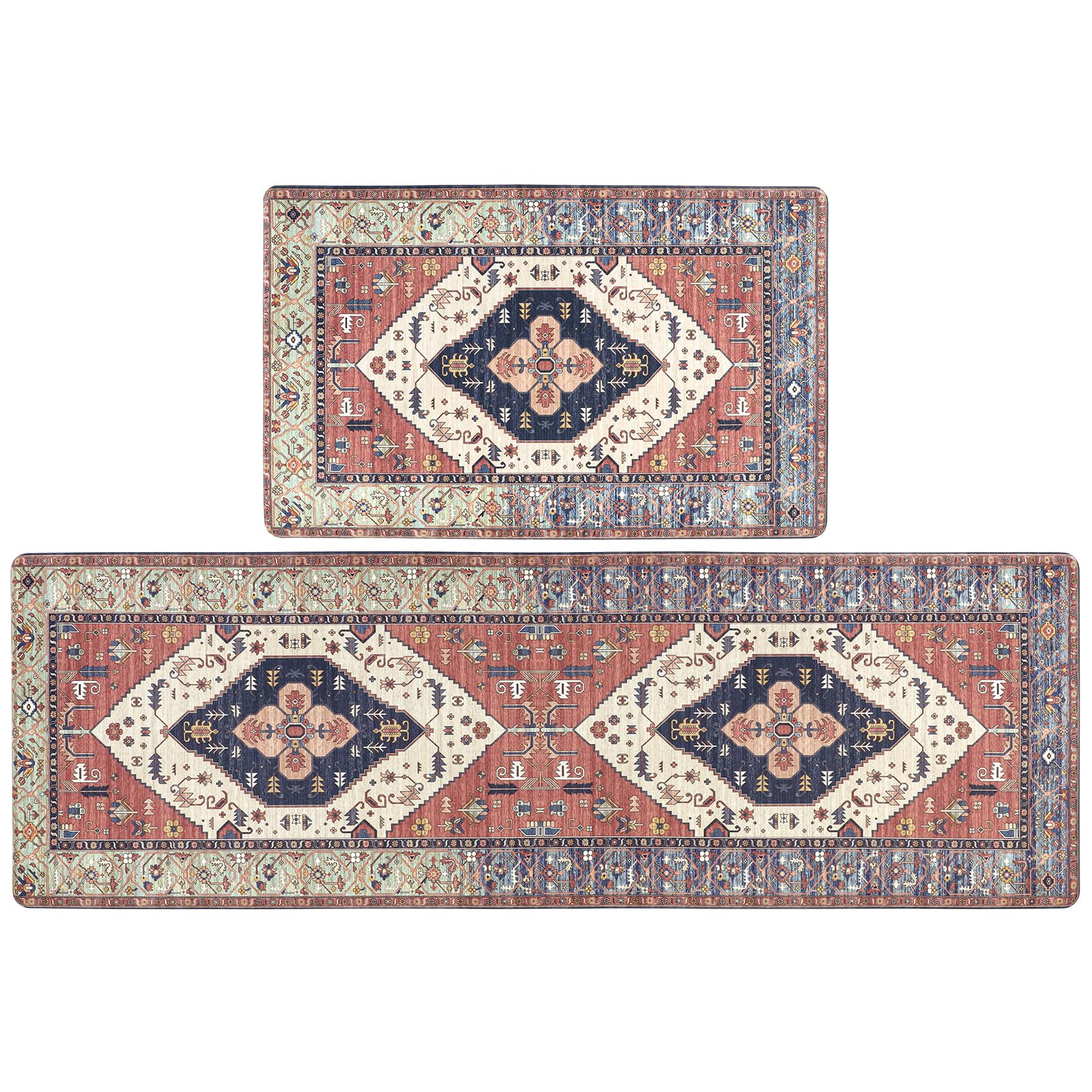 Pauwer Anti Fatigue Kitchen Mats for Floor 2 Piece Set, Cushioned Memory Foam Kitchen Rug, Non Slip Kitchen Runner Rug Carpet, Waterproof Kitchen Sink Area Rug Comfort Standing Mat for Kitchen Laundry