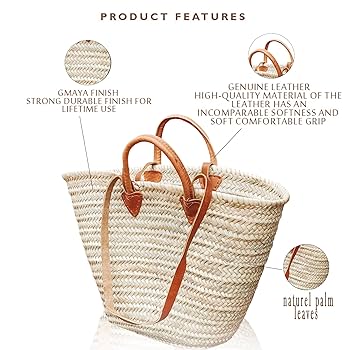 Amazon.com: FRENCH BASKET with double flat leather handles