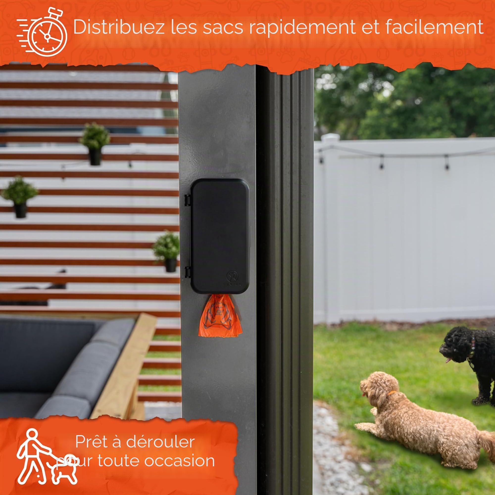 Pexter Distributeur de sacs à déjections canines - Station de distribution de sacs à déjections canines - Pour l'extérieur ou l'intérieur - Support mural à coller ou à visser - 4 rouleaux de sacs pour