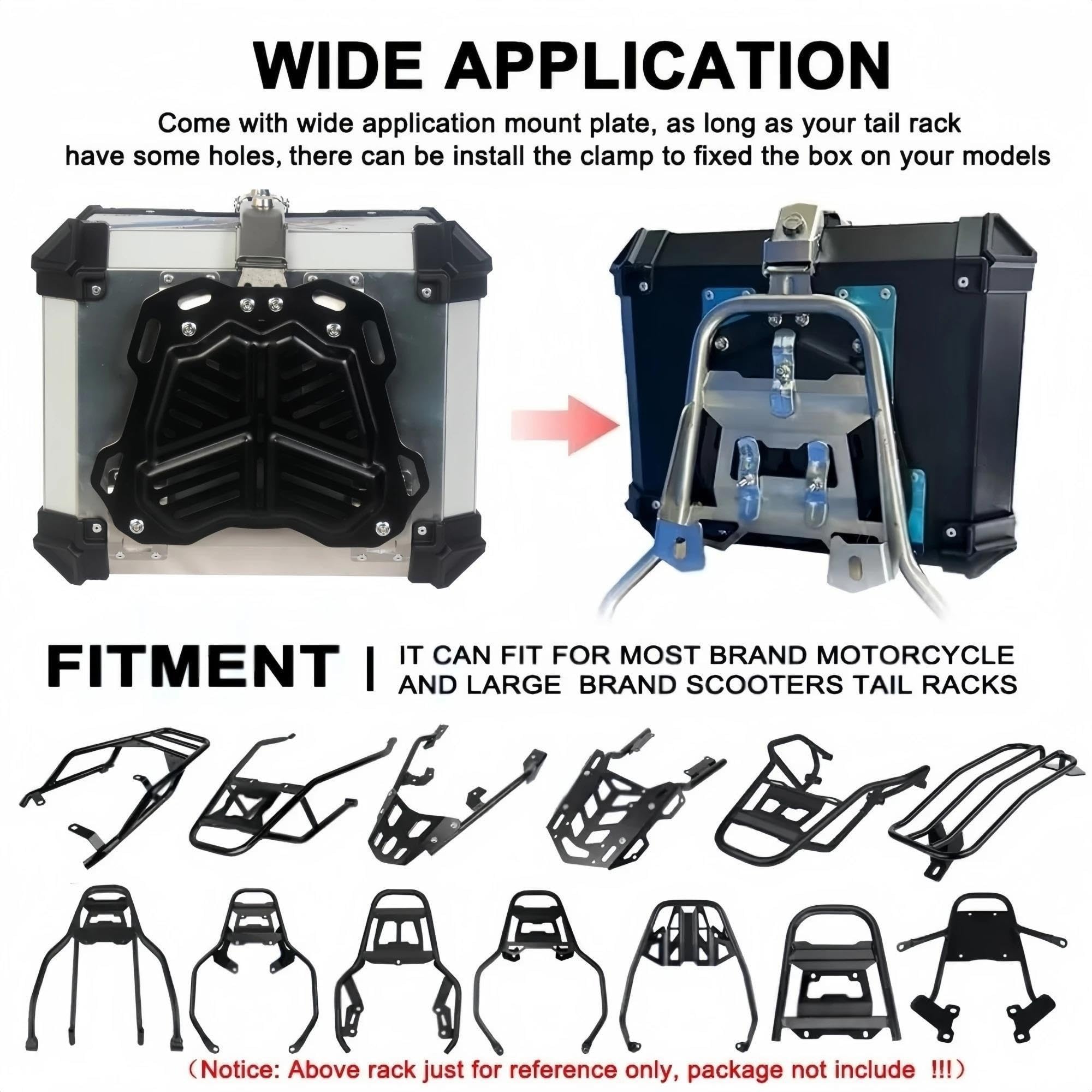 Top Case Moto Boîte en Alliage D'aluminium CNC 45L/55L/65L, Côté 38L avec Armure Épaisse, Étui Étanche, Coffre Casque Valise Moto(Armor-45L)