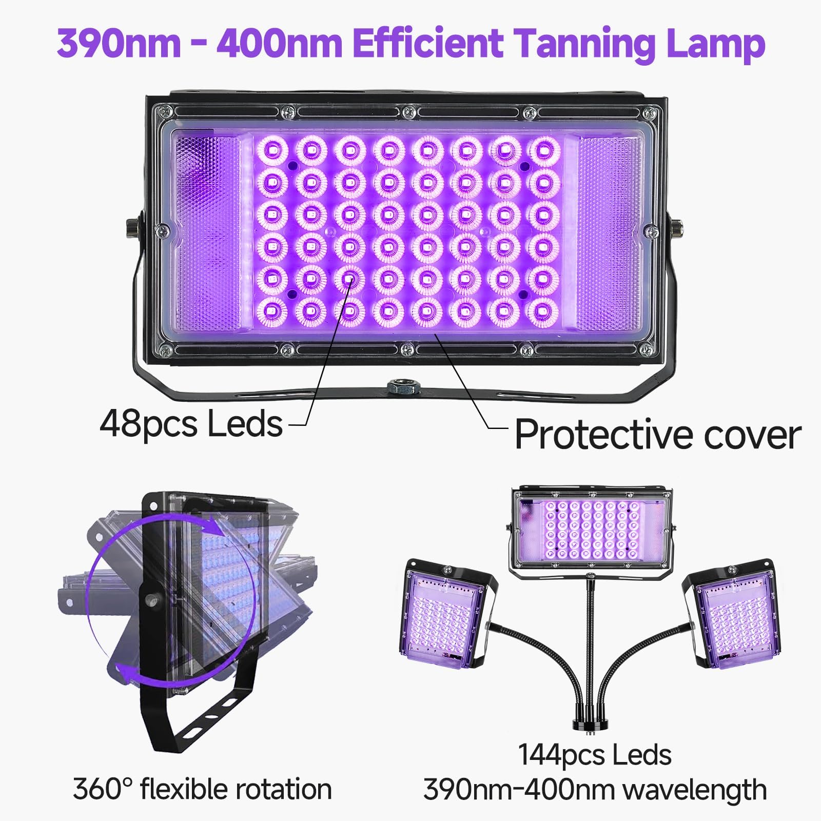 Lampe De Bronzage À Trois Têtes Et 144 LED Pour Le Visage Et Le Corps