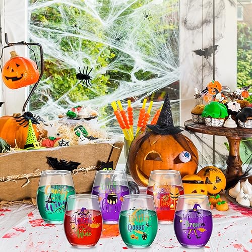 Miniatura 5 de 6 copas de vino sin tallo de Halloween de 15 onzas, copas de vino de brujas, copas de vino Hallo Queen, vasos para beber café helado, cerveza,