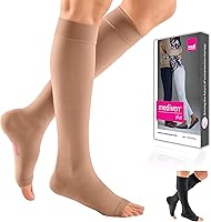 Vista 1 de mediven Plus para hombres y mujeres, 40-50 mmHg – Punta abierta, medias de compresión hasta la rodilla, V, beige