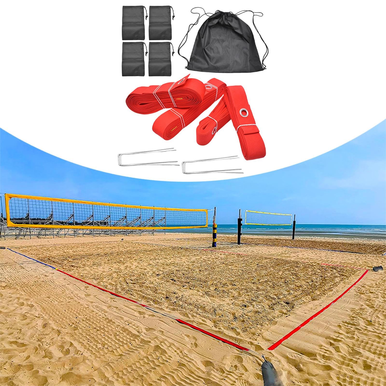 ビーチバレーボール用ライン,芝生コート境界線 - 可視性マーキングロープセット スポーツフィールド境界 ピクニック キャンプ ビーチ サンド  用バレーボールラインズ | 芝生コート境界線 | スポーツフィールド用マーキングアクセサリー バックヤード・ビーチ・キャンプ場 ..., image size:1600x1600