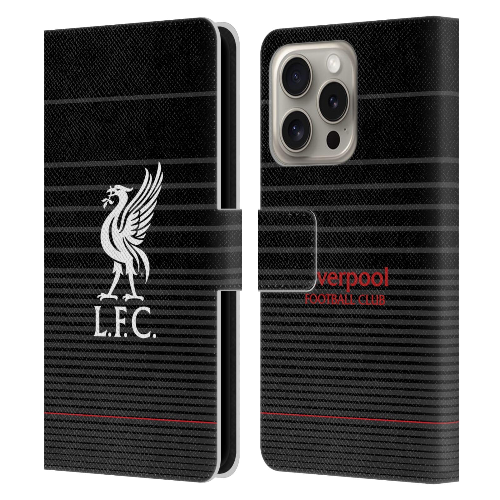 Head Case Designs Officially Licensed Liverpool Football Club White On Black Kit Liver Bird Leather Wallet Case Compatible With Apple iPhone 16 Pro
