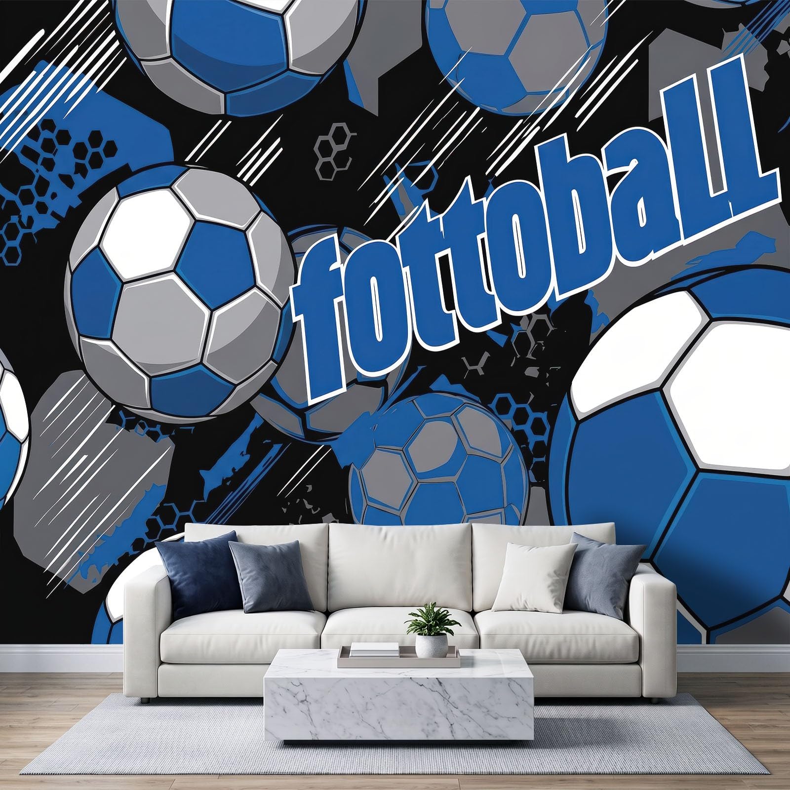 Générique Sportowa piłka nożna geometria panoramiczna tapeta 3D 350 x 256 cm gobelin ścienny tapeta z włókniny do sypialni salonu - plakat obrazy ścienne, niebieski