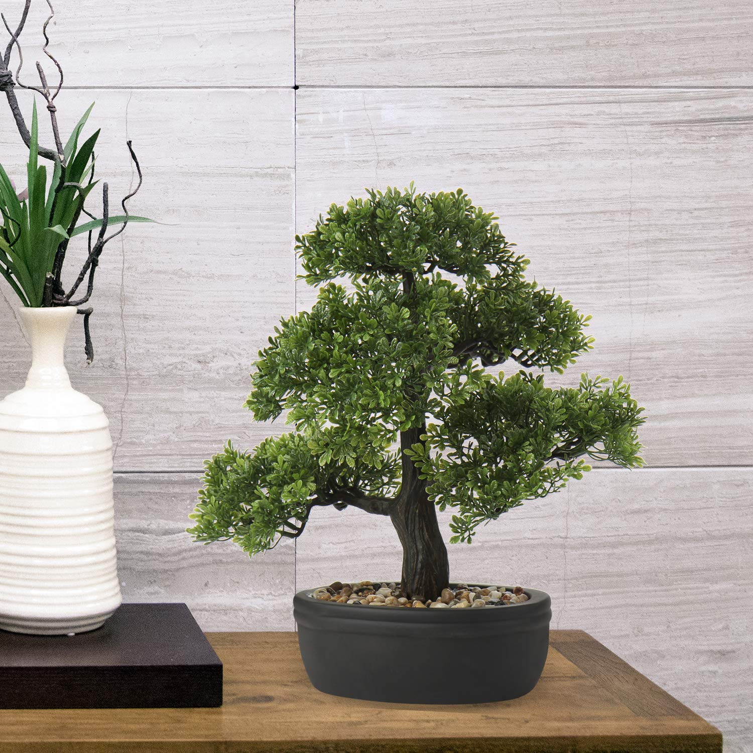 Briful Bonsai artificiale da 35,8 cm, pianta finta, bonsai giapponese in vaso, albero di cedro bonsai, per interni ed esterni, decorazione per hotel, casa, ufficio