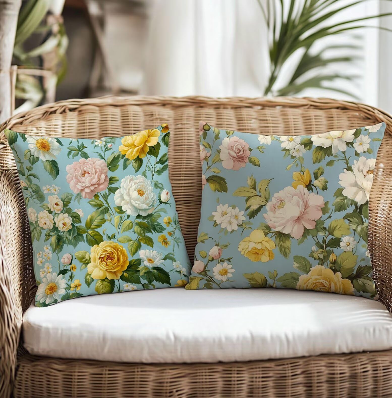 Housses de coussin bleu œuf de canard canape fleur extérieur 65x65