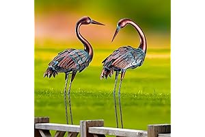 Chisheen Set of 2 Crane Garden Statues Outdoor Metal Heron Yard Art...